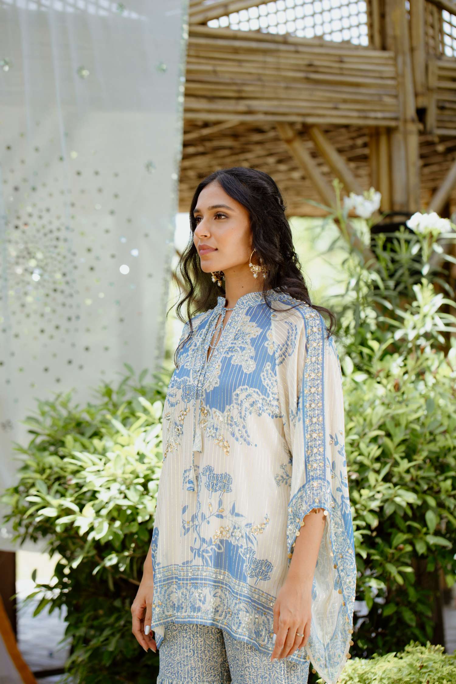 Denim Blue Printed Georgette Sharara Set