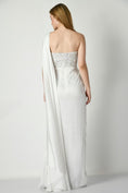 Load image into Gallery viewer, White Gown with unicorn colored sequin embroidery on bodice
