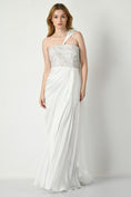 Load image into Gallery viewer, White Gown with unicorn colored sequin embroidery on bodice
