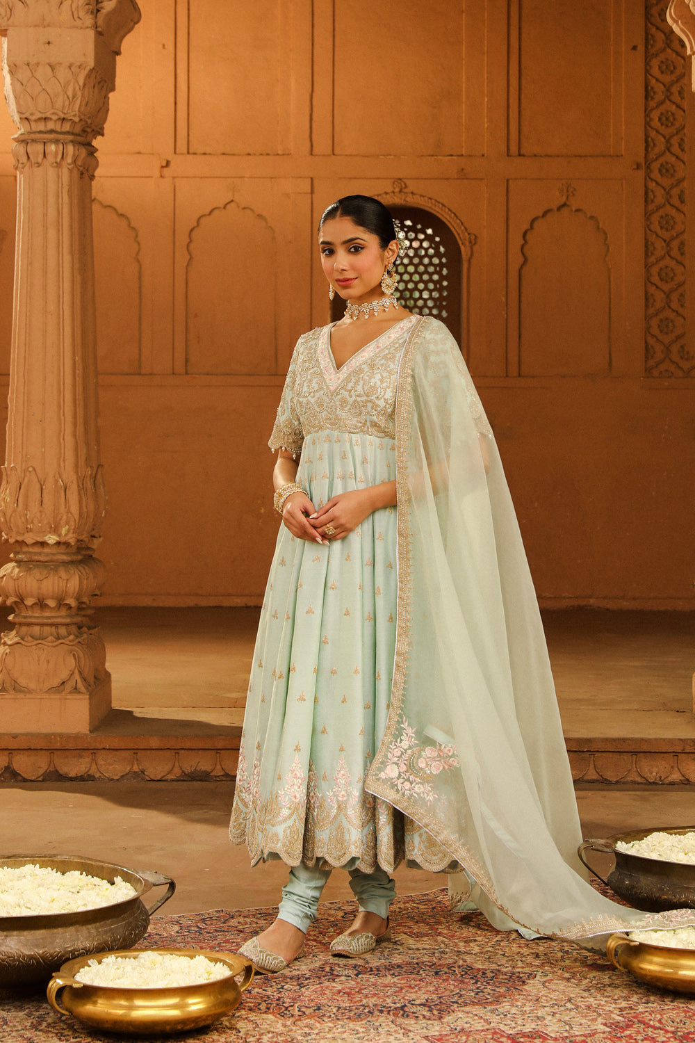 Long Anarkali with chooridaar and dupatta