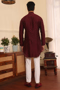 Load image into Gallery viewer, Wine Colour Embroidered Silk Kurta Pants
