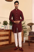 Load image into Gallery viewer, Wine Colour Embroidered Silk Kurta Pants
