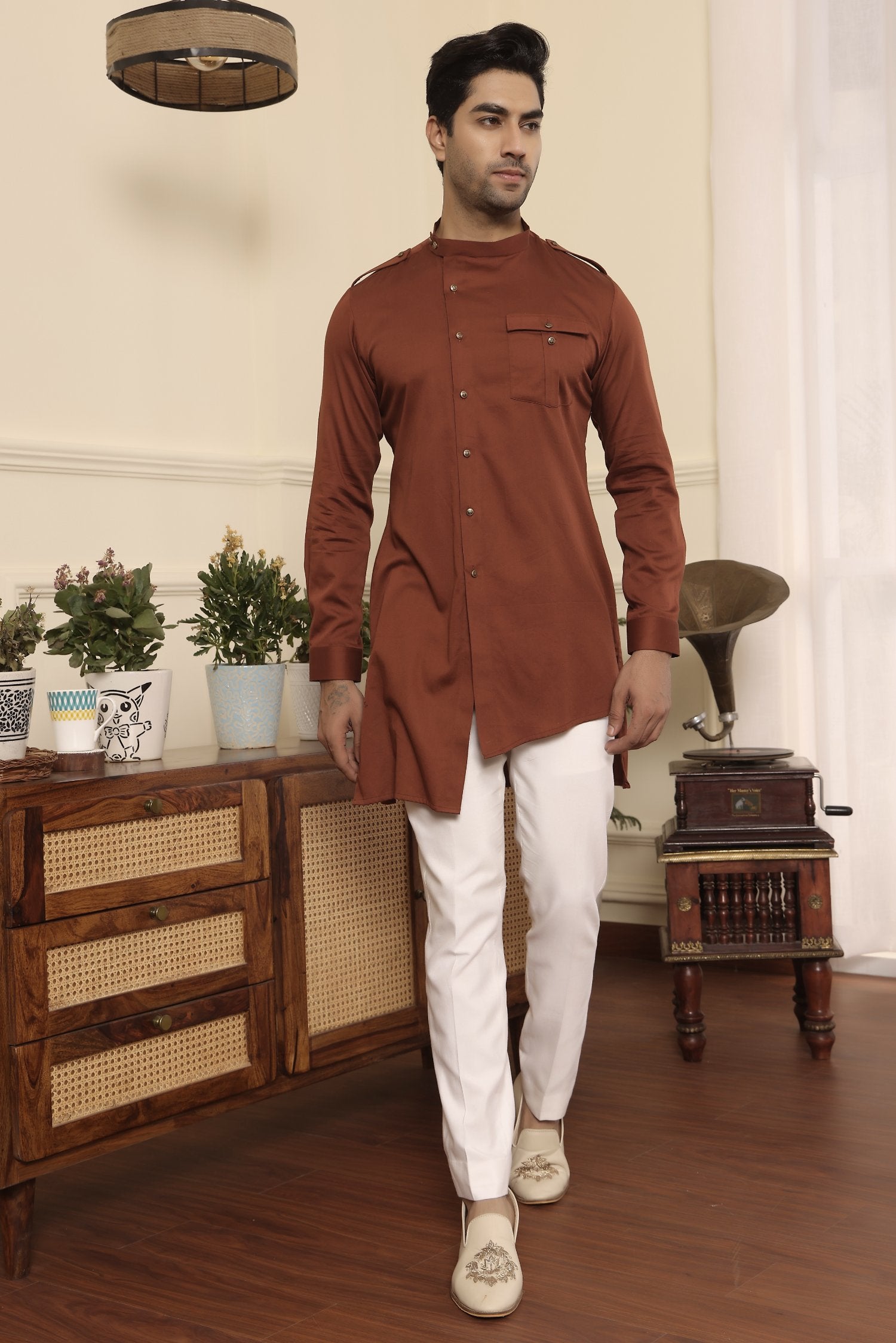 Rust Colour Asymmetrical Kurta Pants