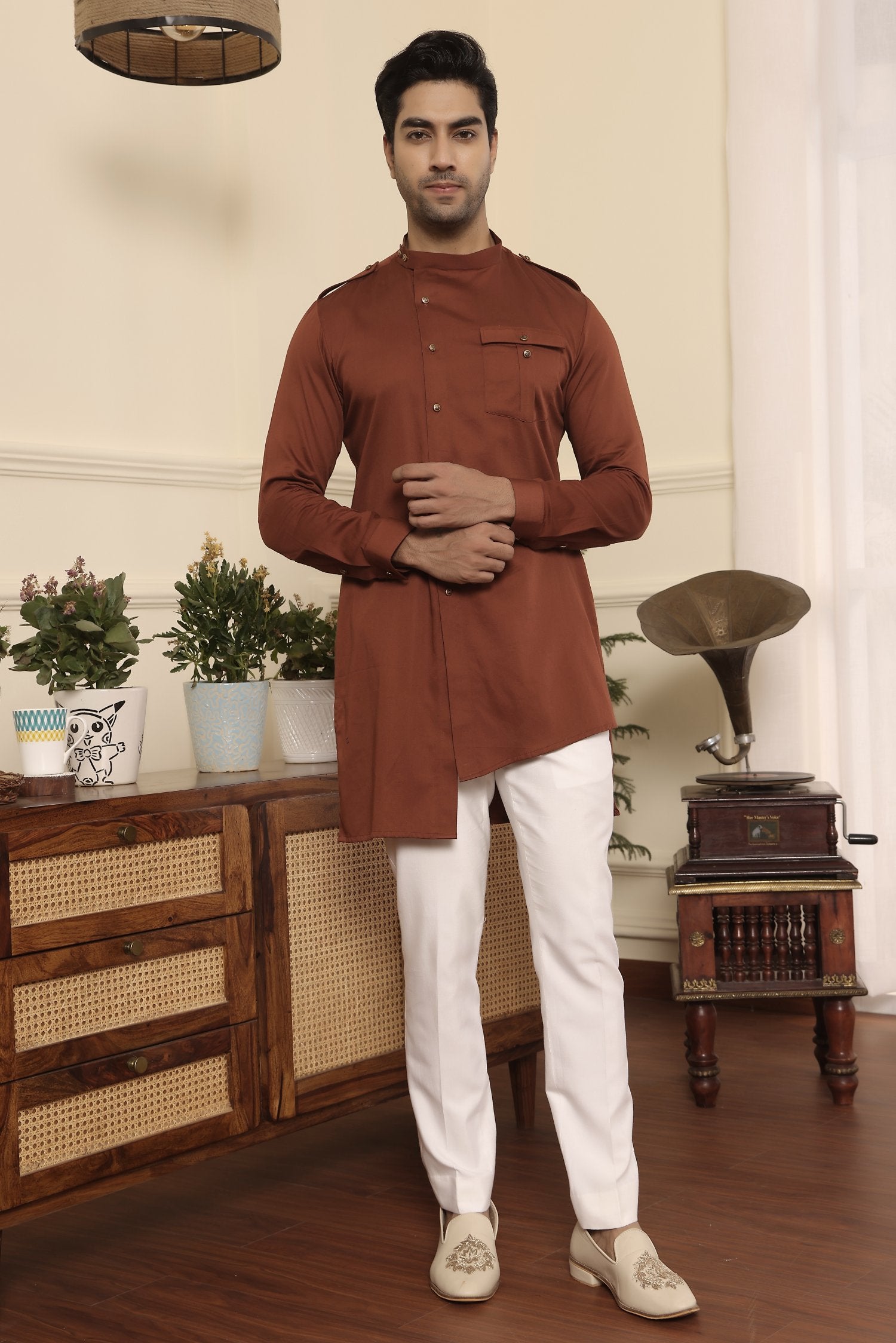 Rust Colour Asymmetrical Kurta Pants