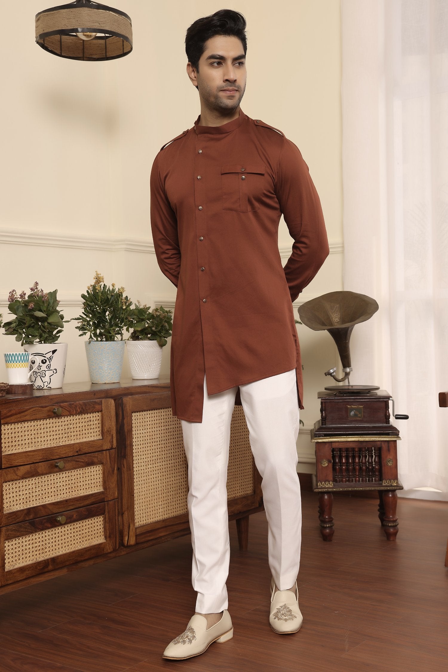 Rust Colour Asymmetrical Kurta Pants