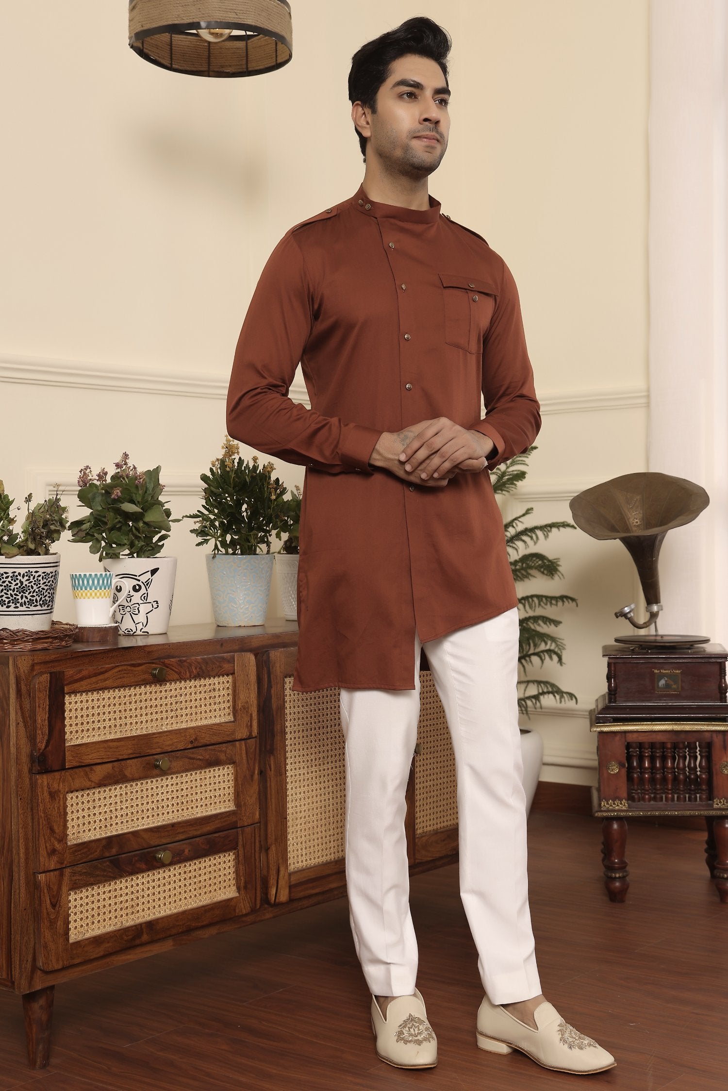 Rust Colour Asymmetrical Kurta Pants