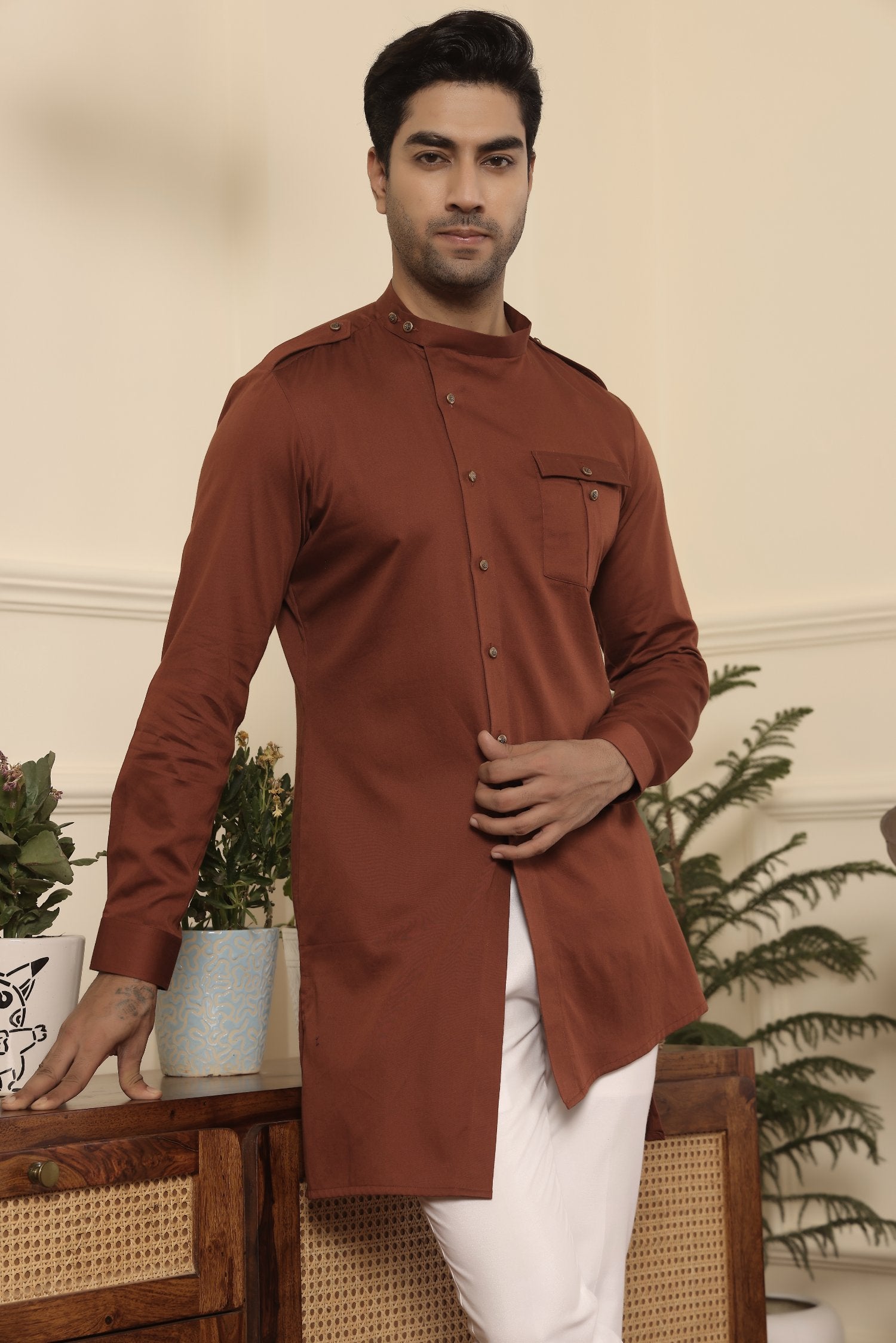 Rust Colour Asymmetrical Kurta Pants