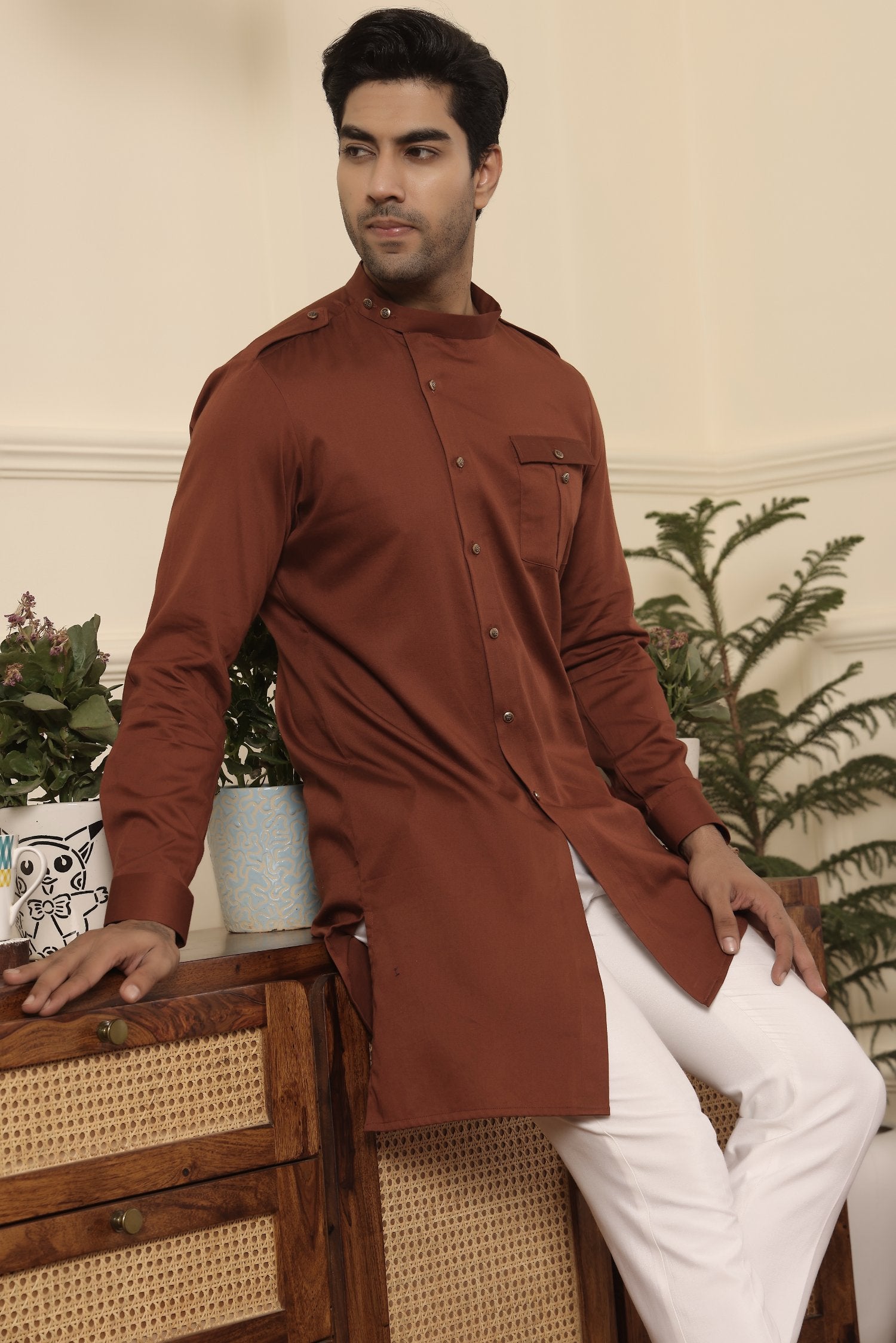 Rust Colour Asymmetrical Kurta Pants