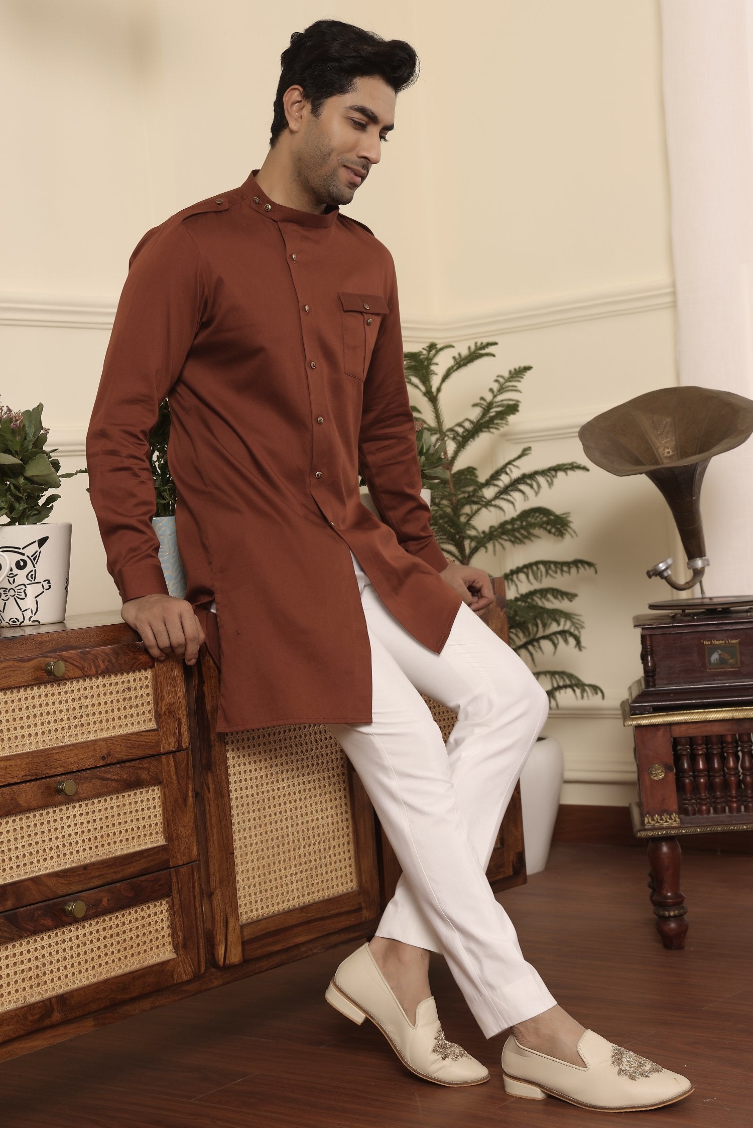 Rust Colour Asymmetrical Kurta Pants