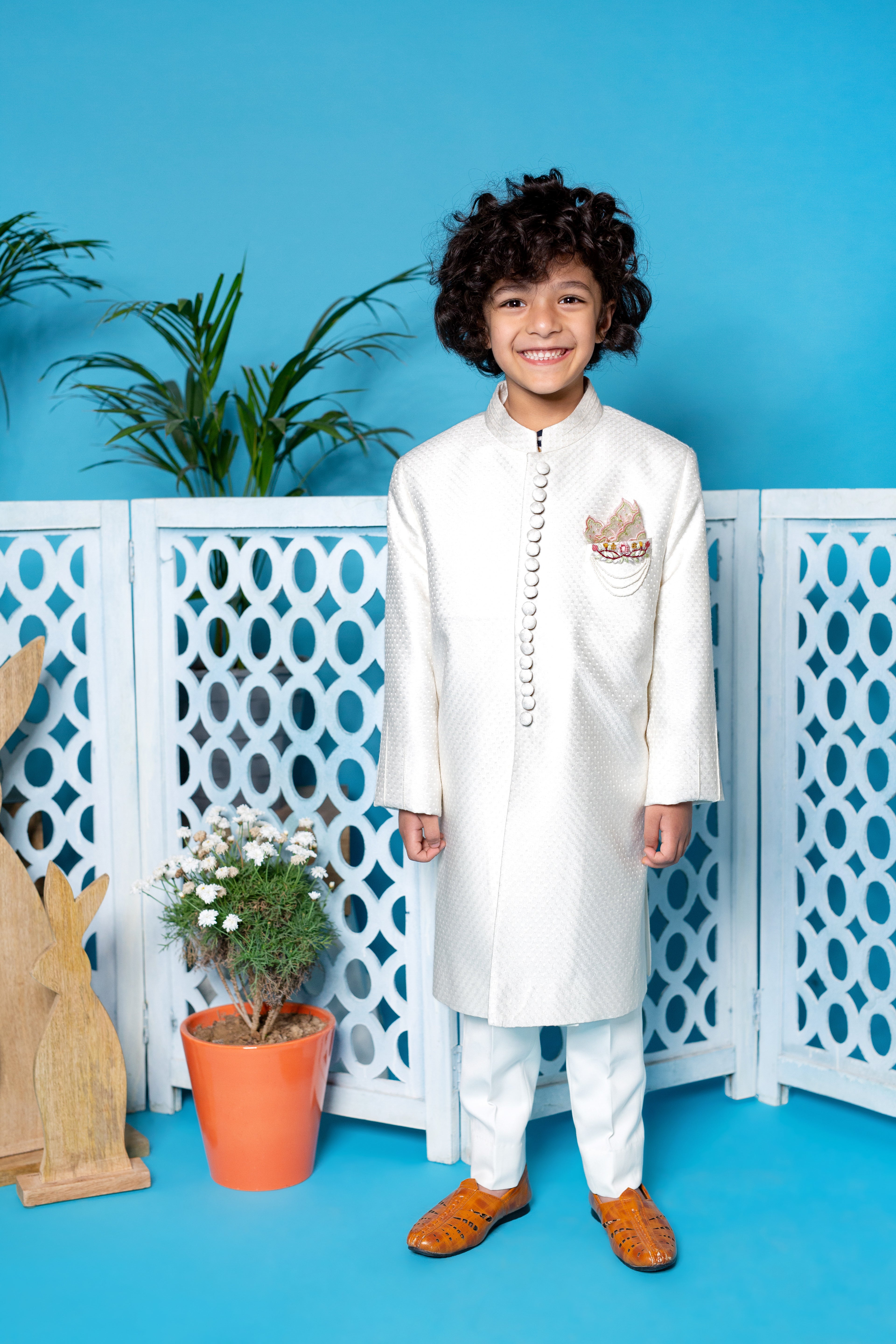 Off White/Ivory Sherwani With Off White Churidar