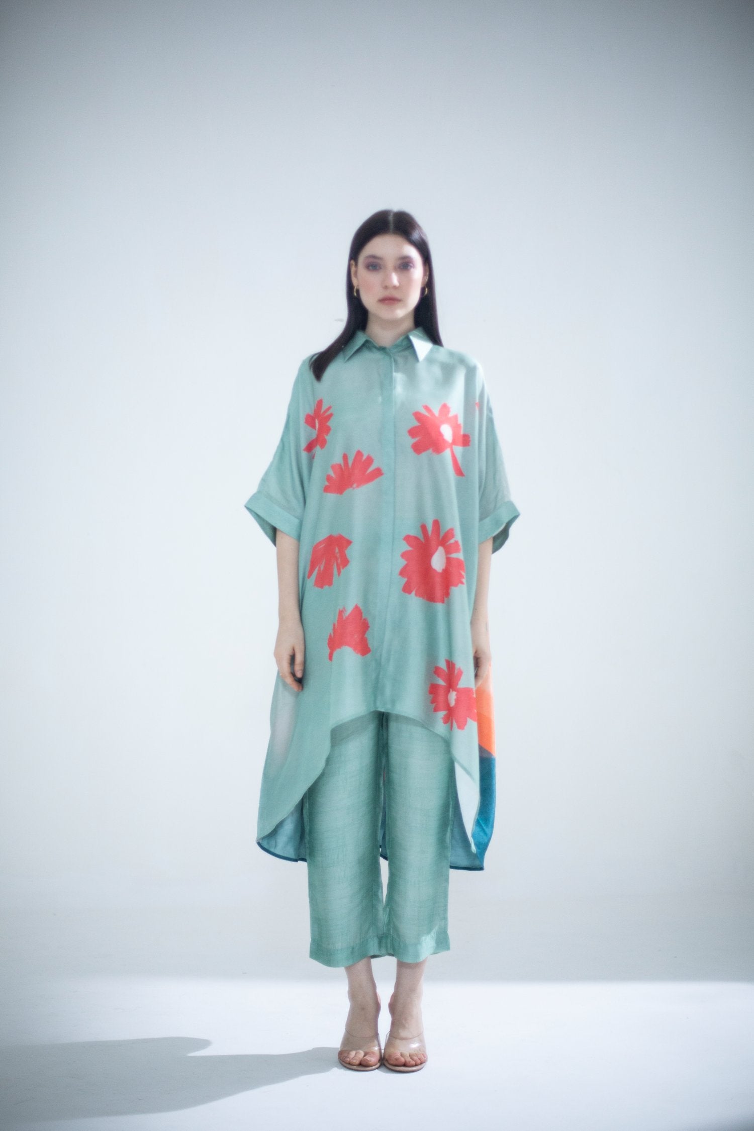 Deep Turquoise High Low Kaftan Set