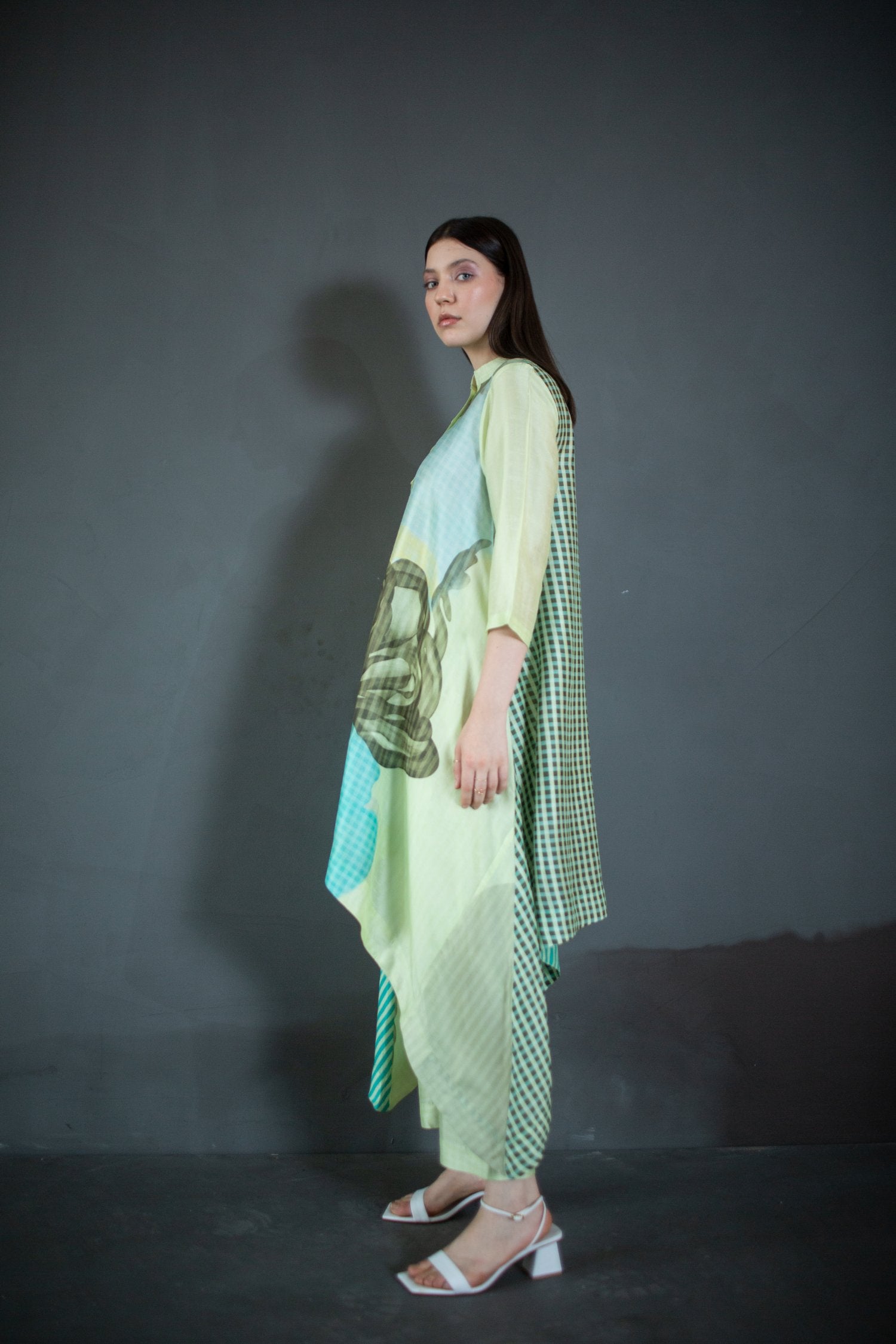 Light Green Long Kaftan Tail Set