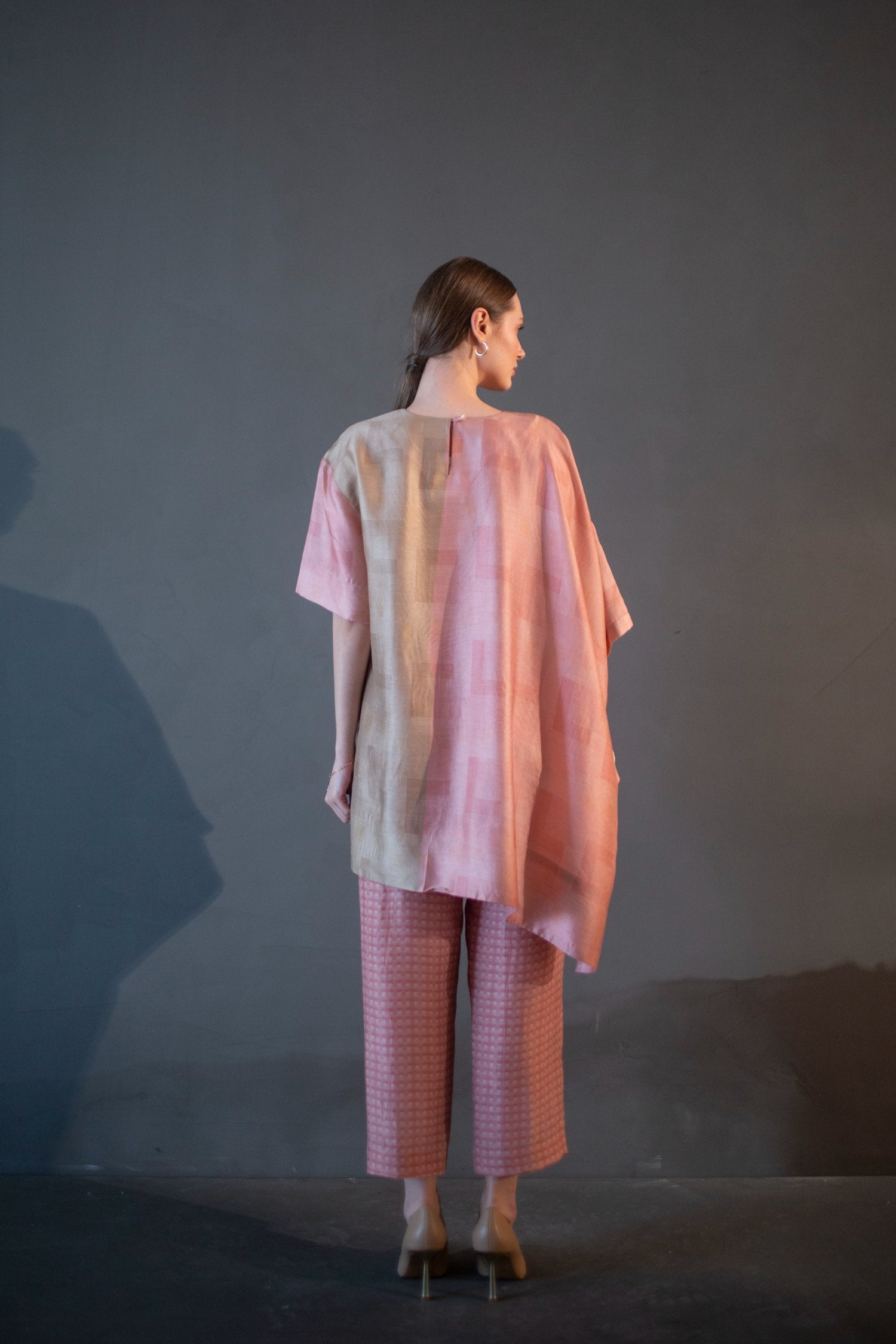 Peach & Blue One Side Kaftan Sleeve Set