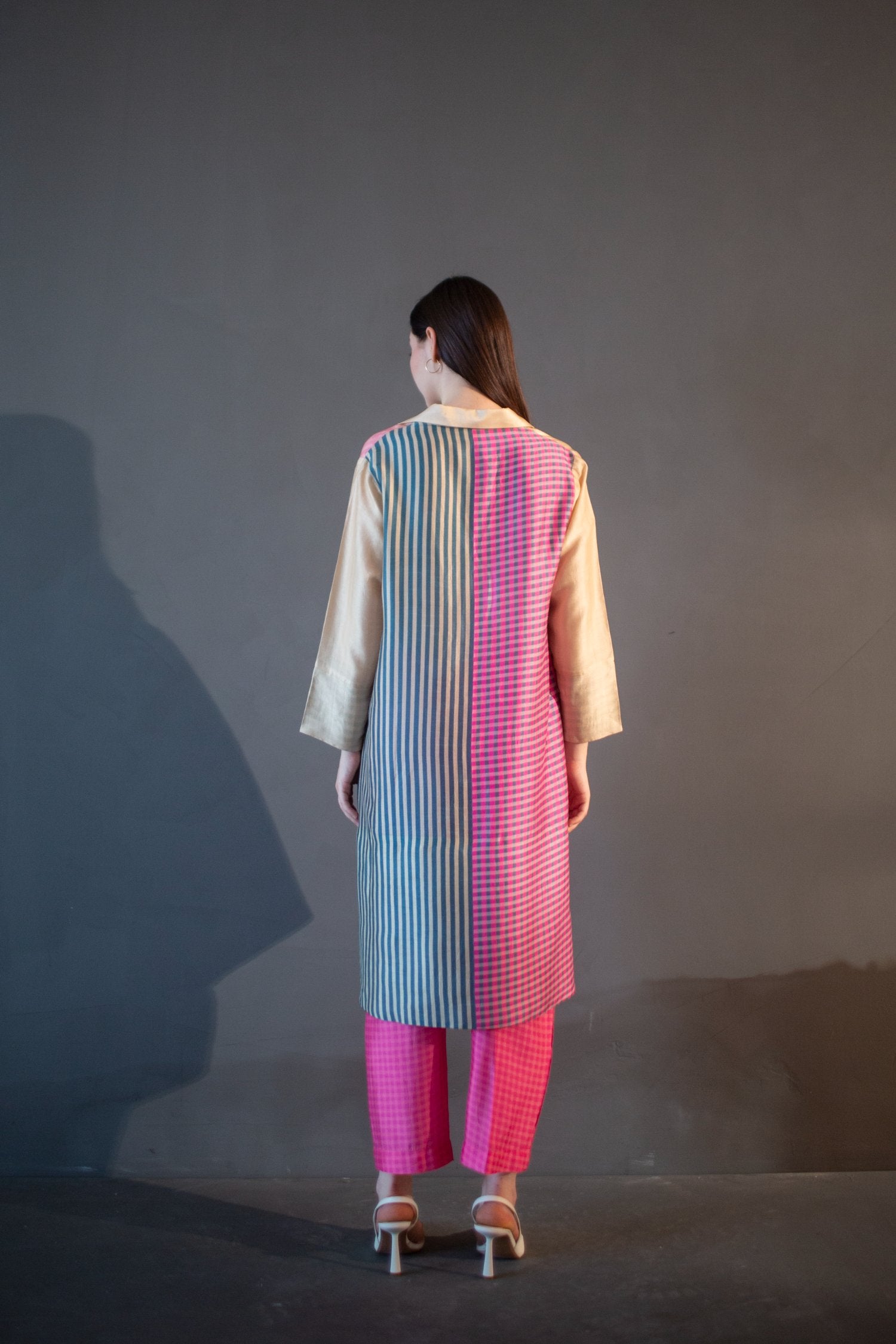 Yellow & Pink High Low Kurta Set