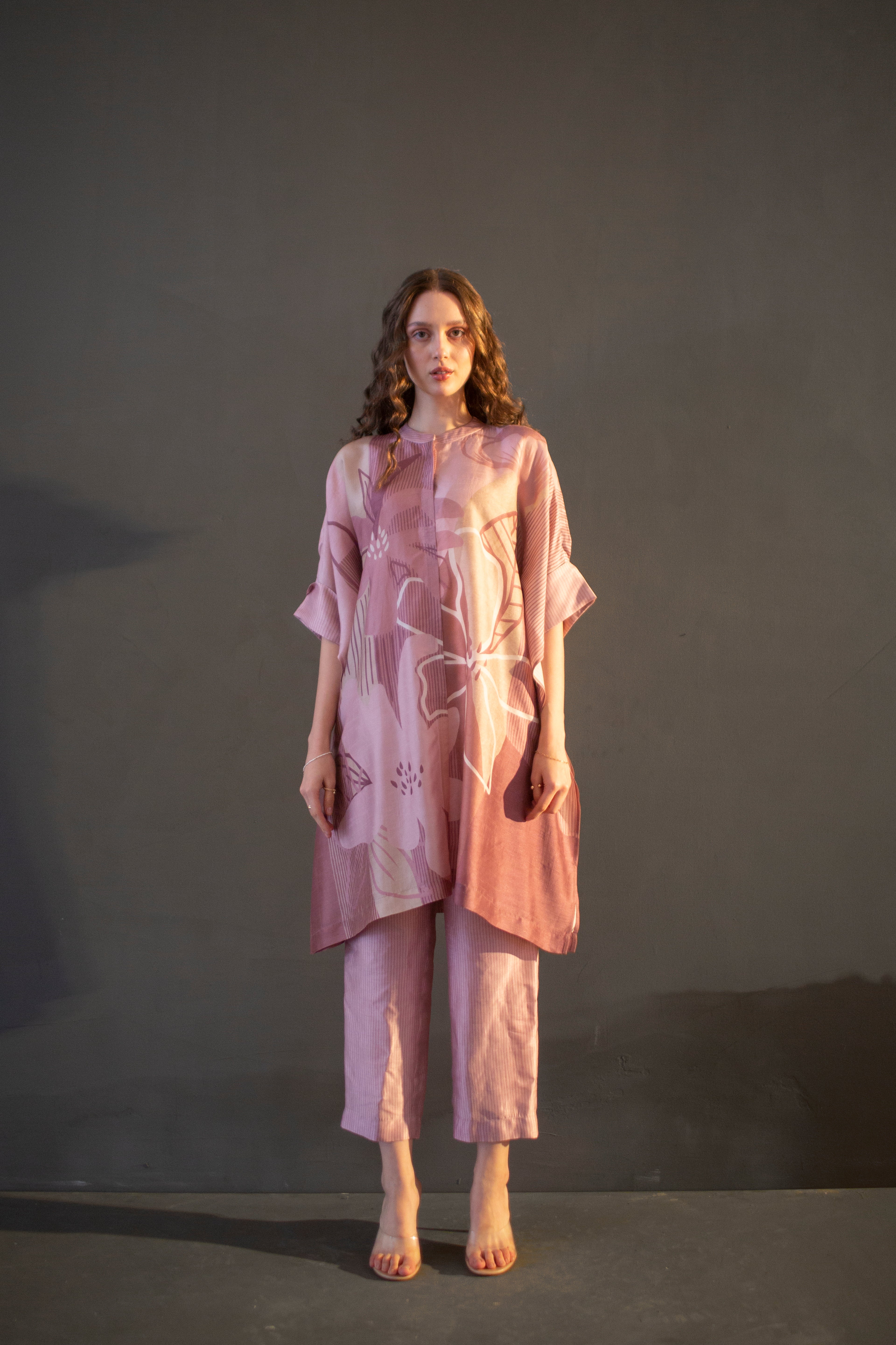 Mauve Pink Asymmetric Kurta Set