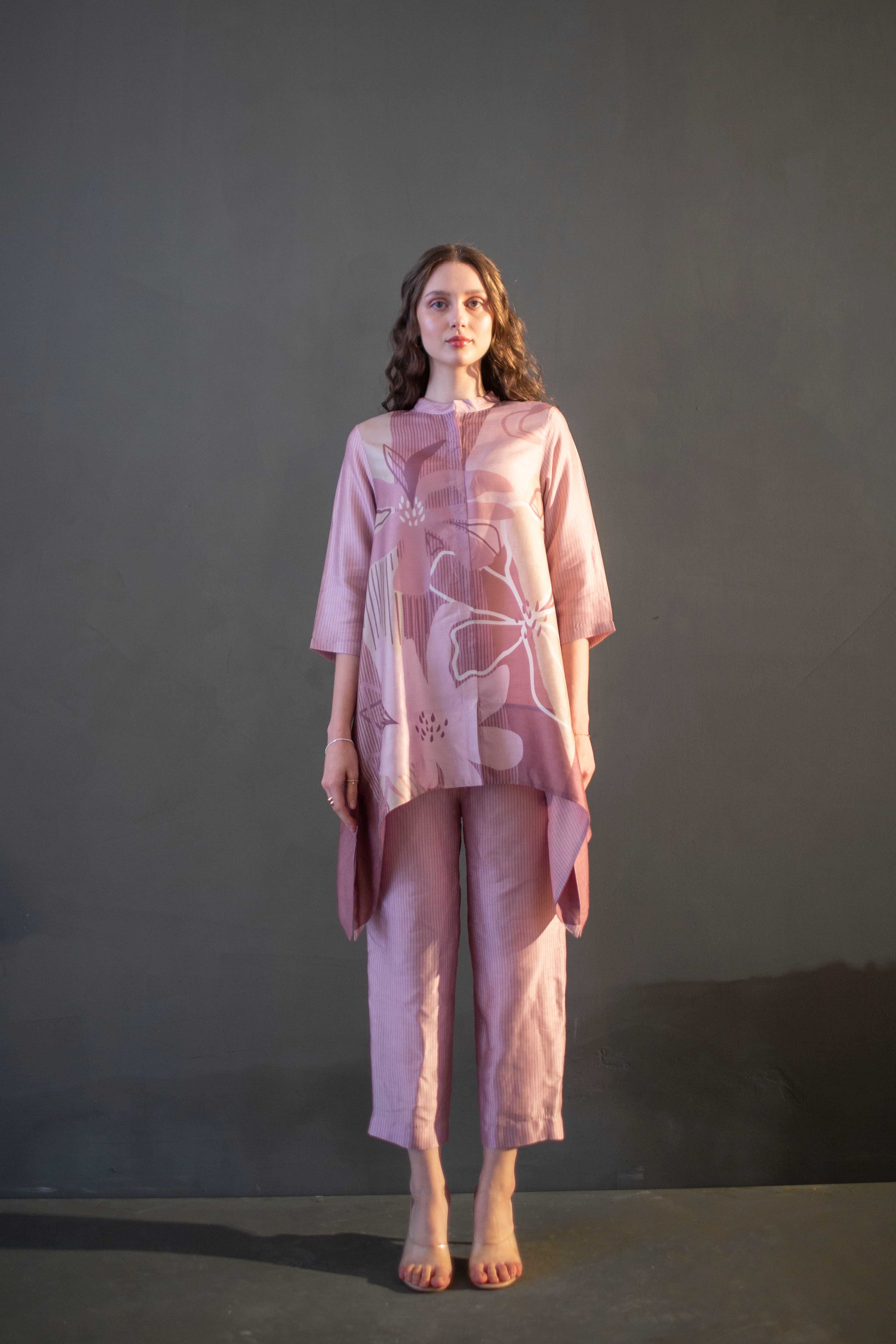 Mauve Pink Short Kaftan Tail Set