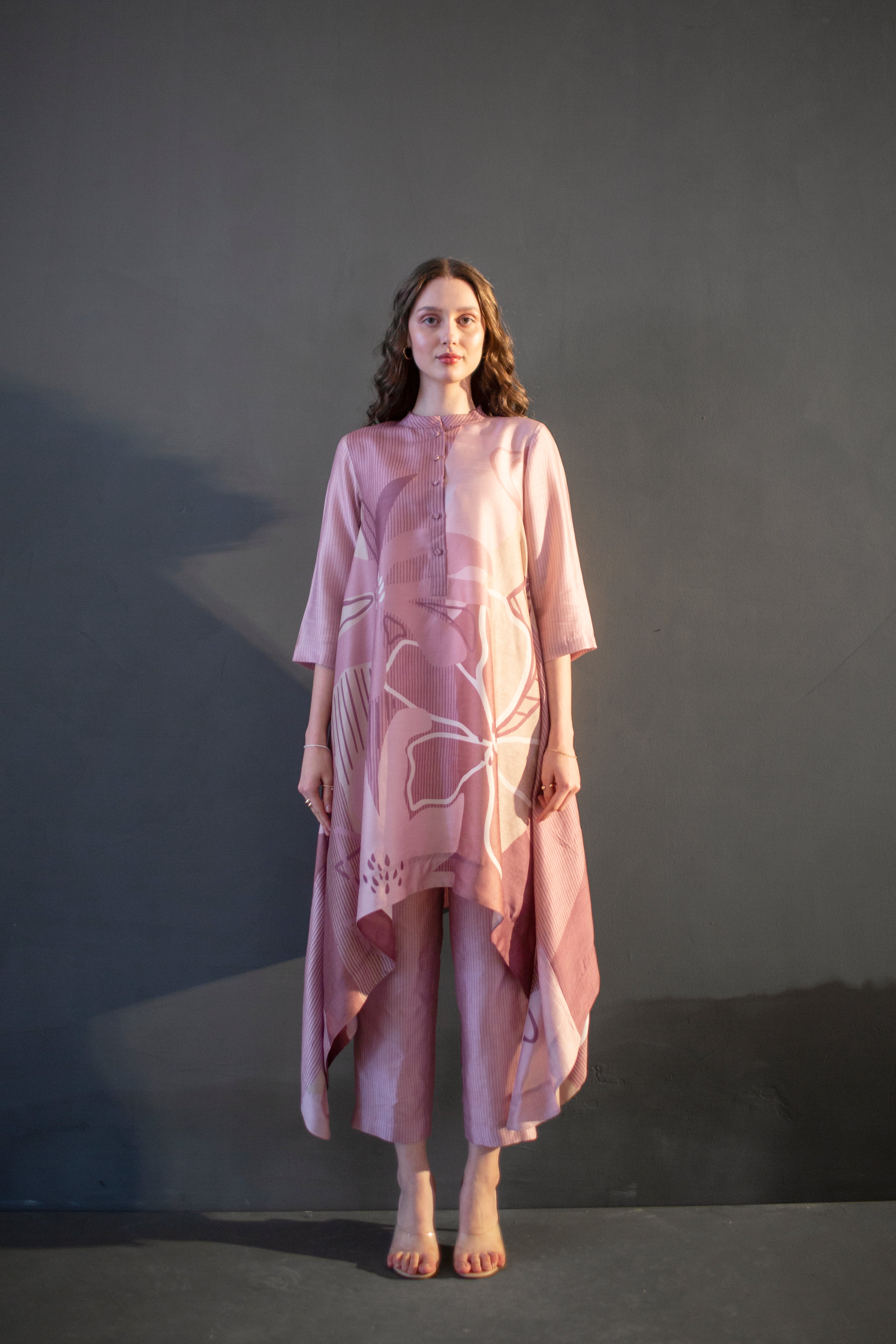 Mauve Pink Long Kaftan Tail Set