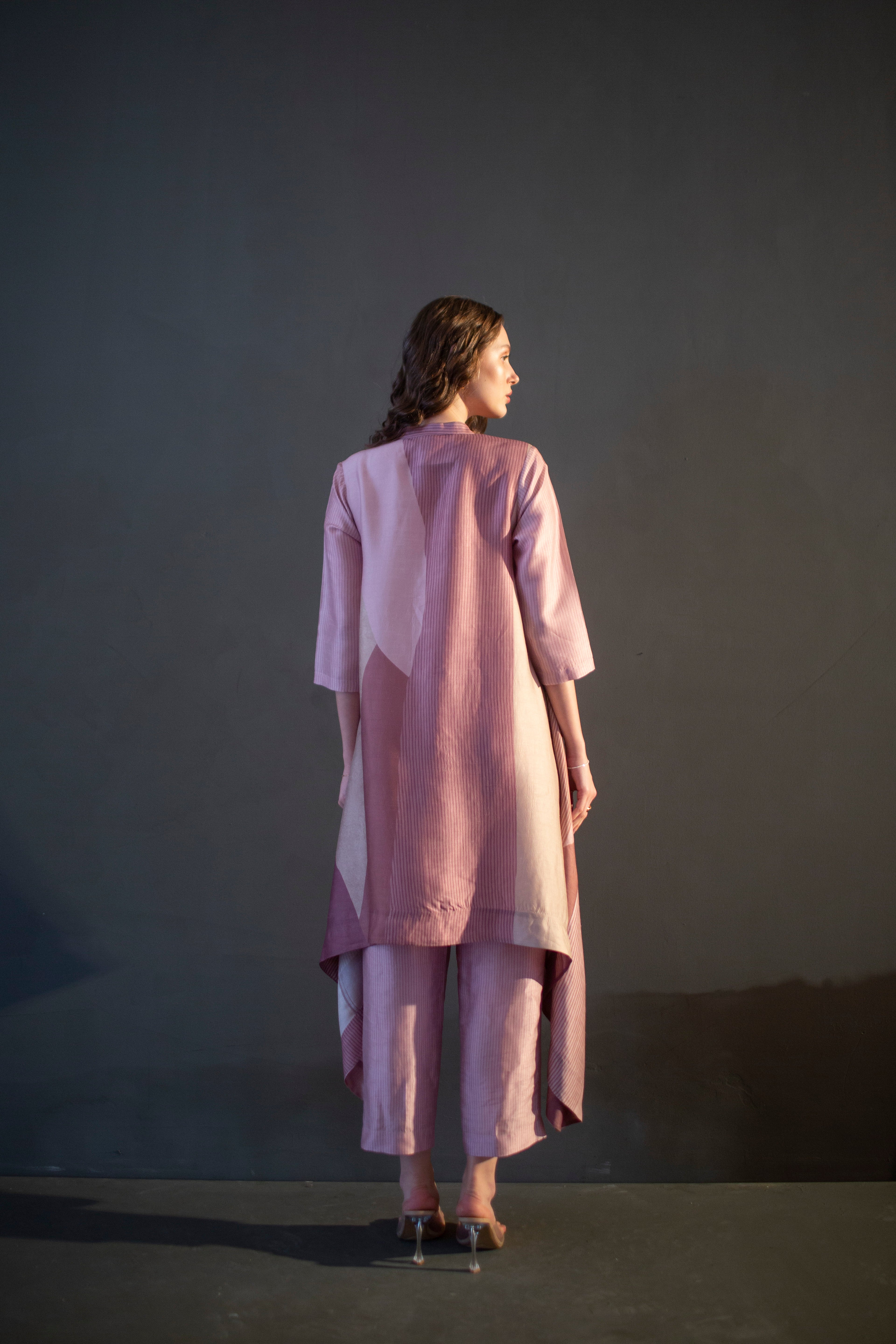 Mauve Pink Long Kaftan Tail Set