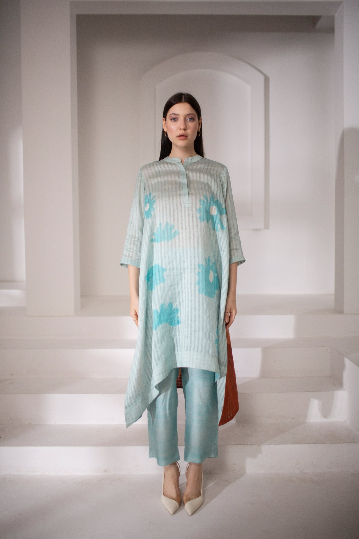 Light Blue Long Kaftan Tail Set