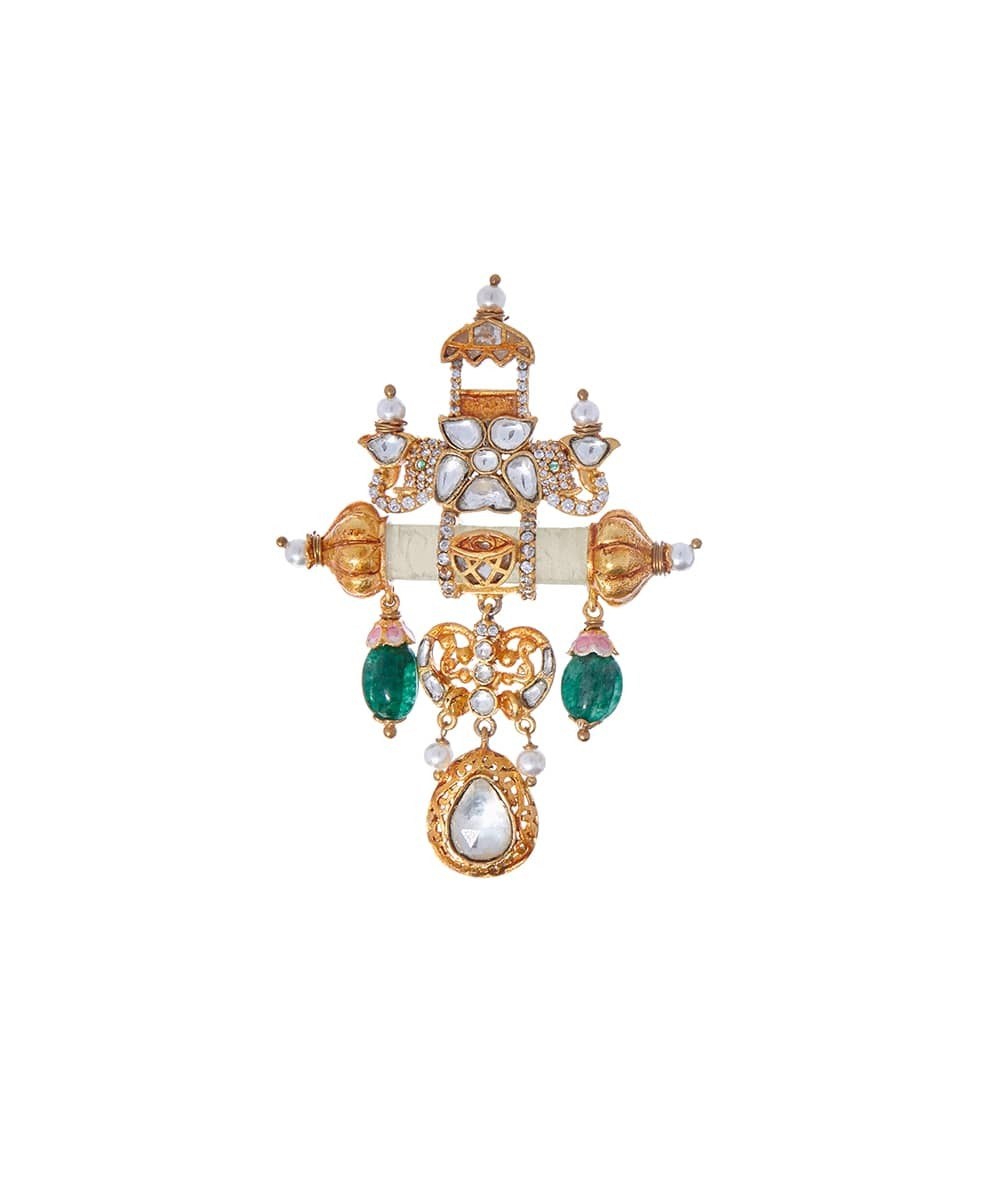 Ibha Emerald Tube Brooch