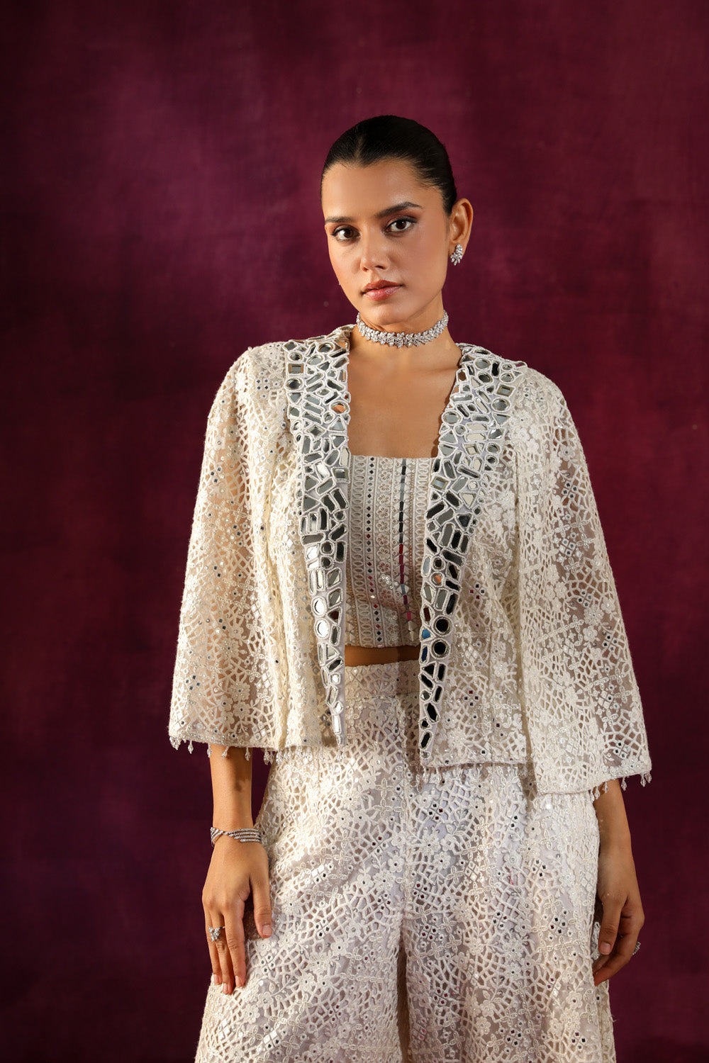 Lace Mirrorwork Crop Jacket