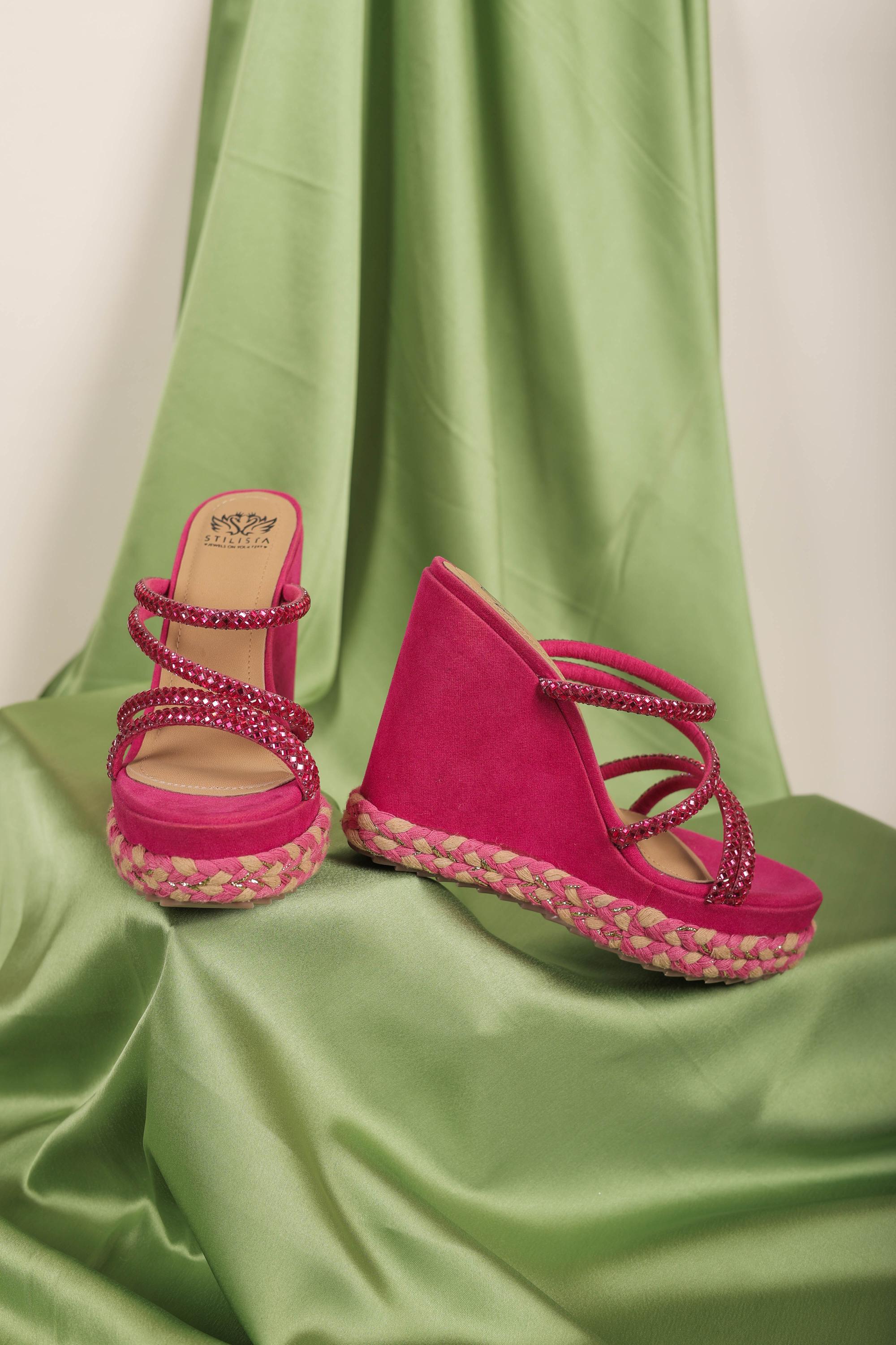 Dark Pink Braided Strap Wedges