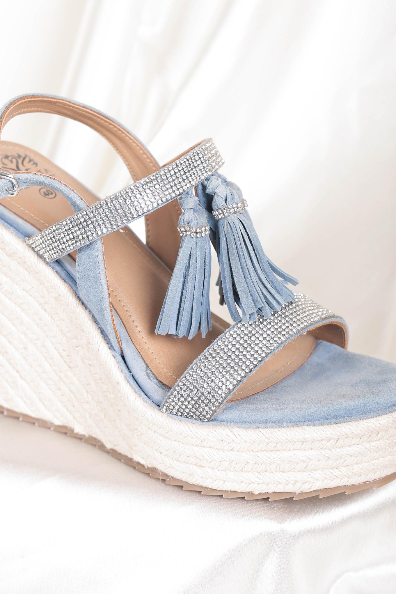 Blue wedges with Tassels and covered with jute