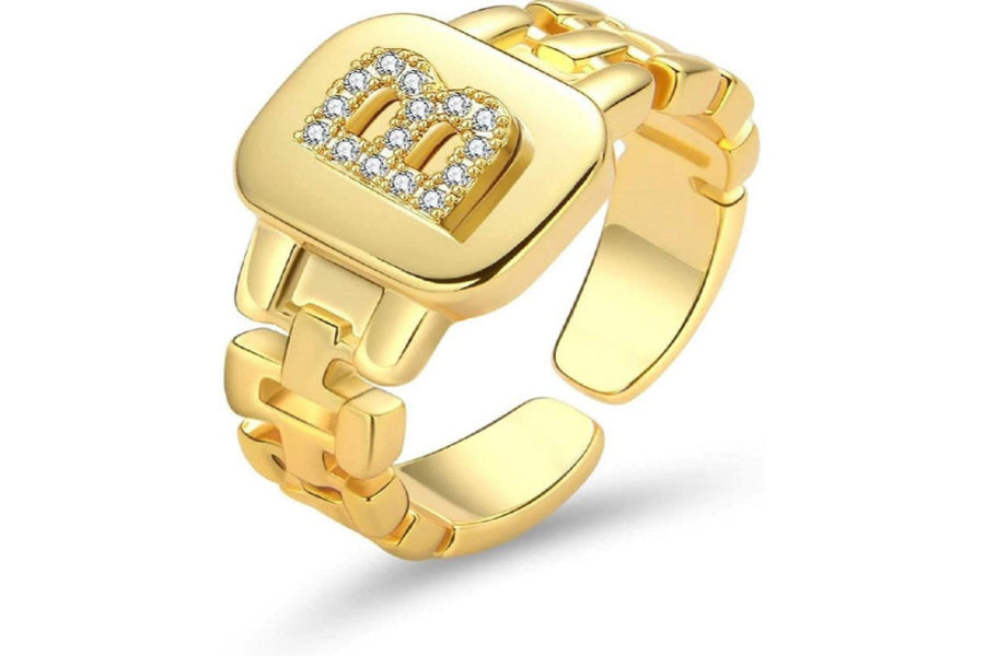 Gold Band Initial Letter Ring