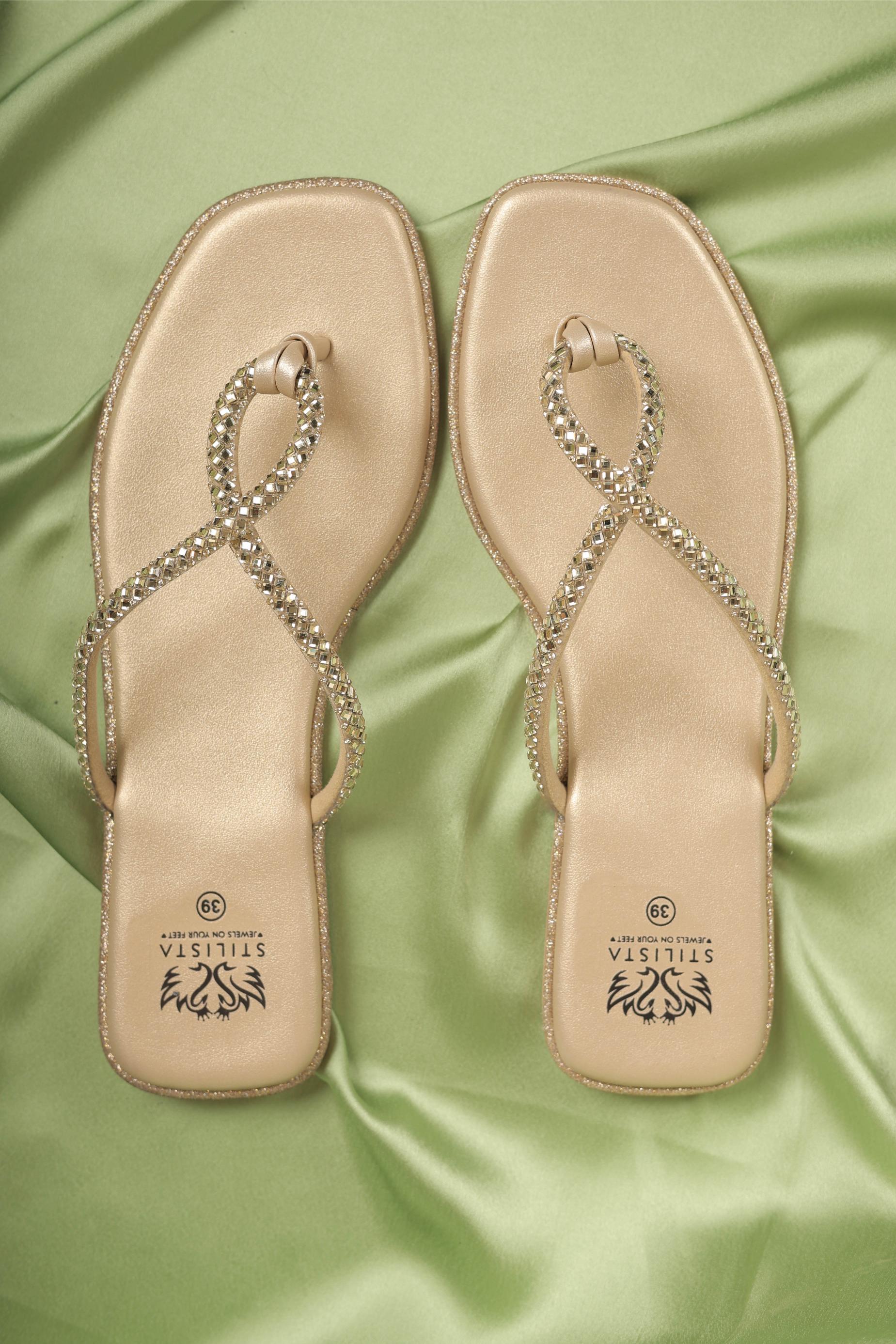 Cross strap gold slide in flats