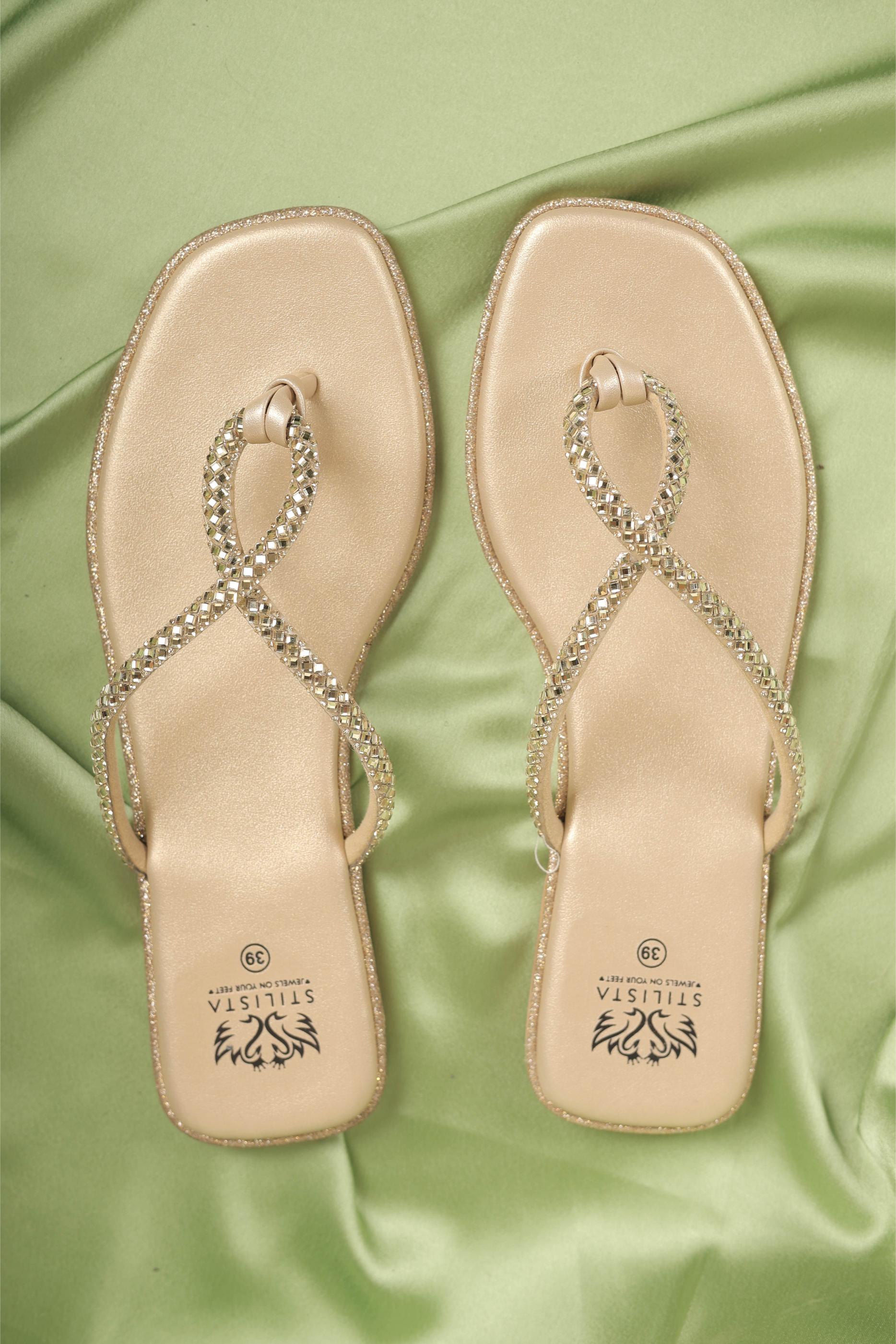 Cross strap gold slide in flats