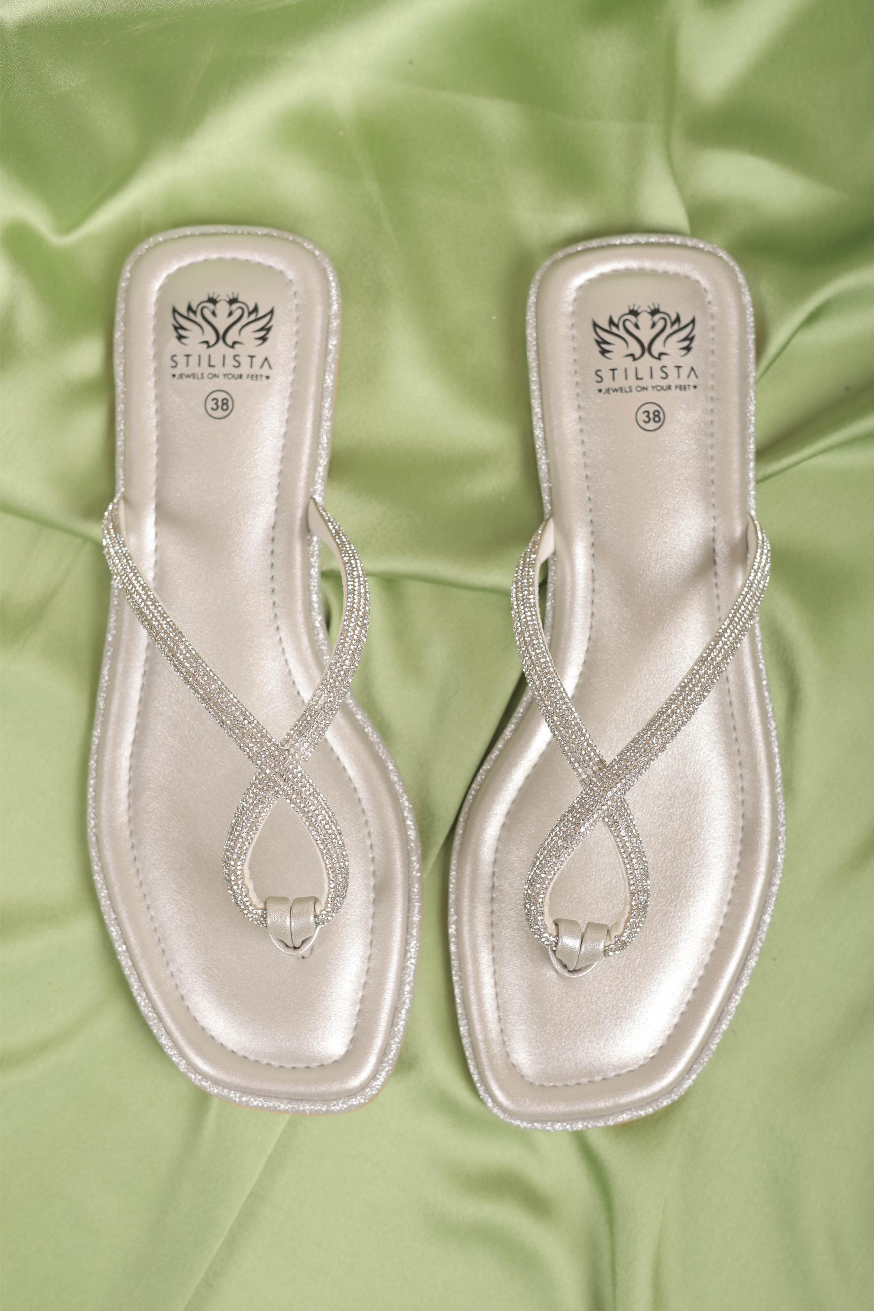 Silver cross strap slide in flats