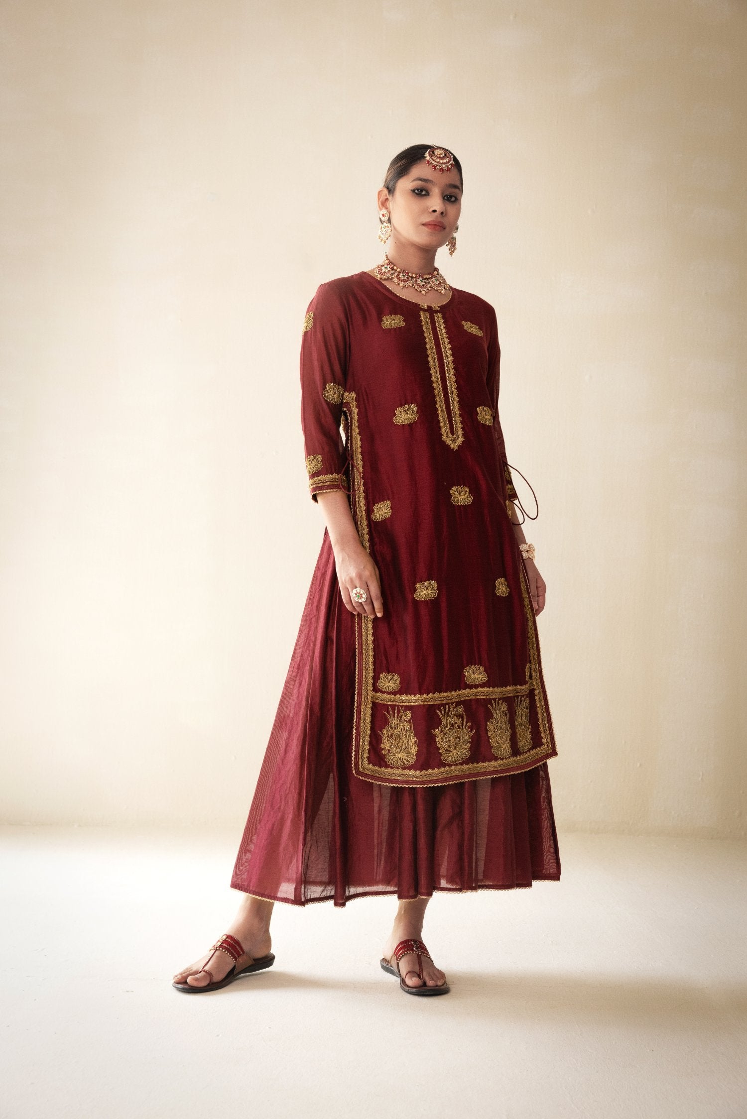 Maroon Chanderi Lucknowi Style Kurta