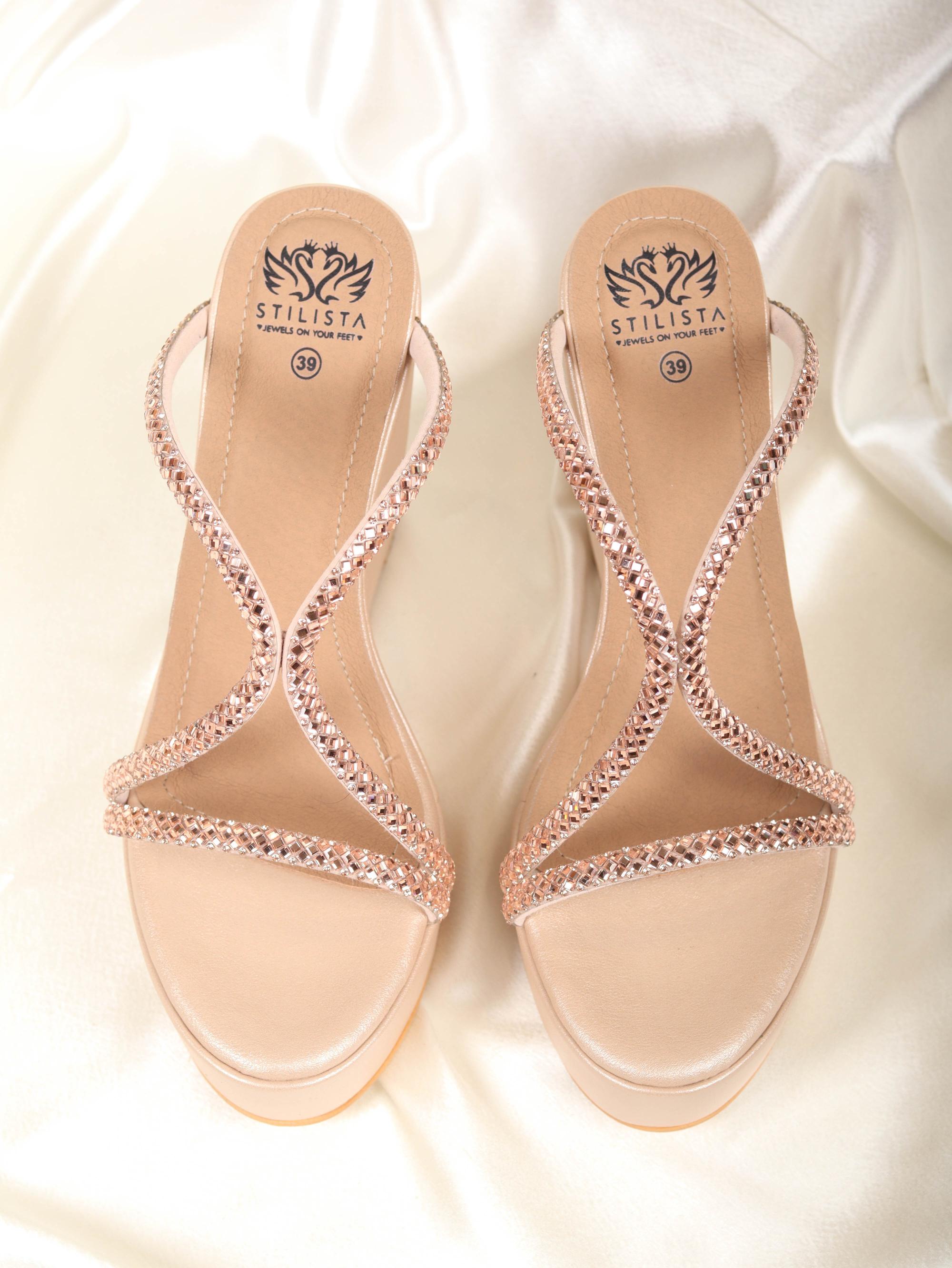 Rose gold  wedges in round toe heels