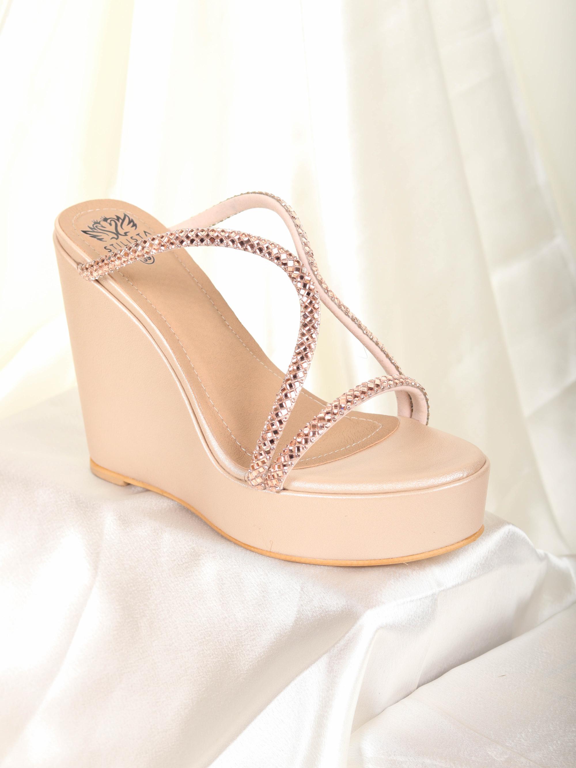 Rose gold  wedges in round toe heels