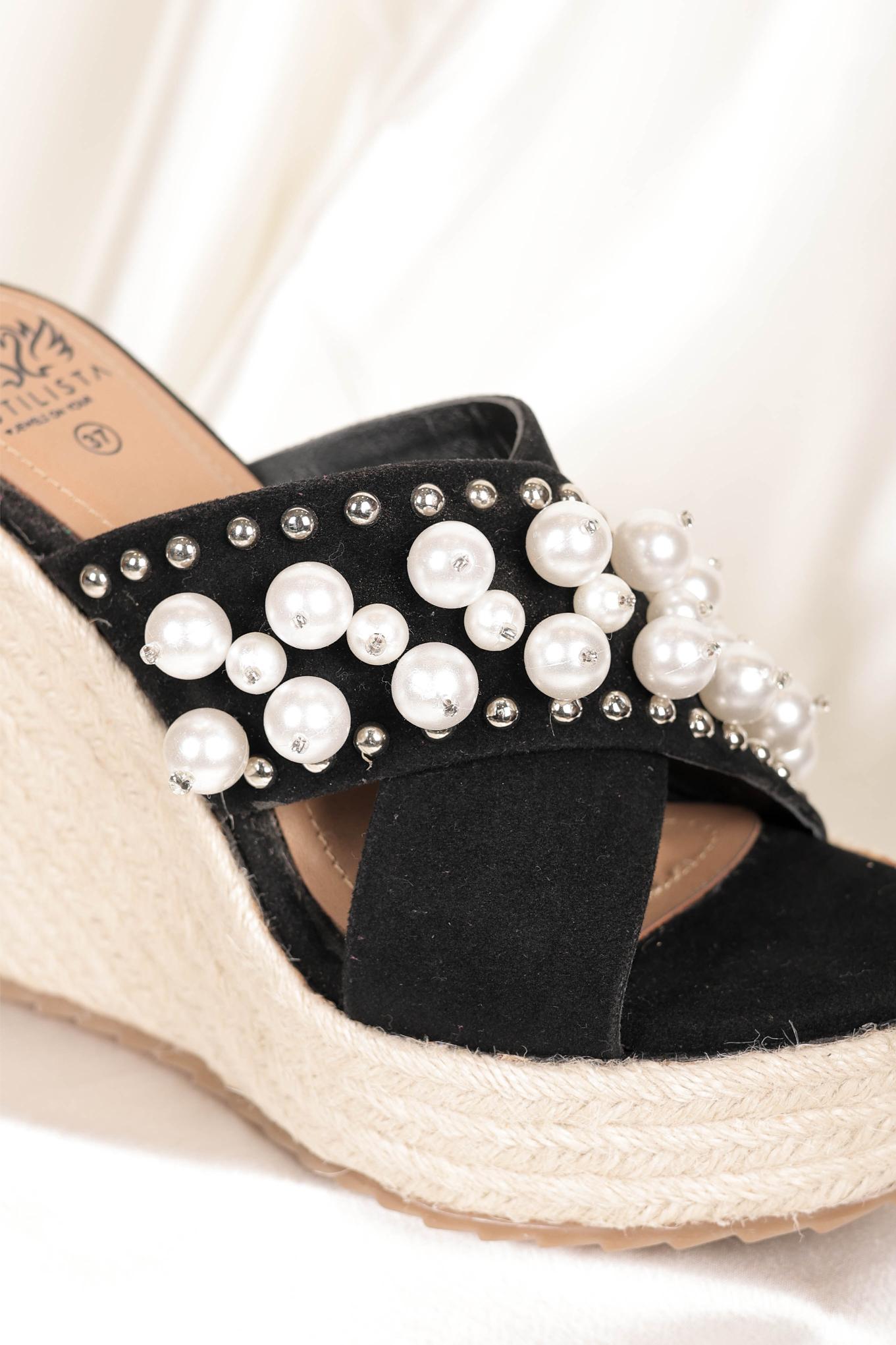 Black with Jute wedges studded with pearl