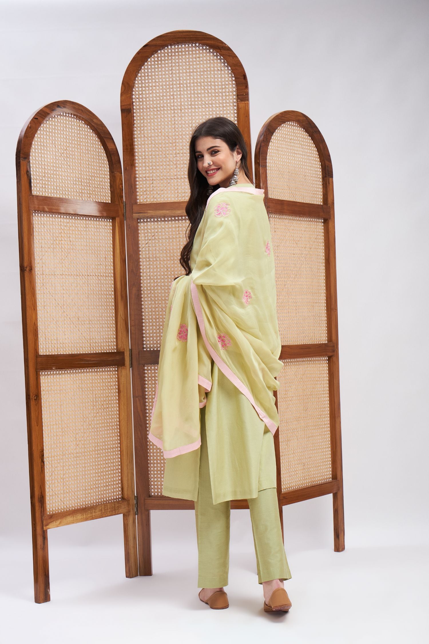 Amal Green Kurta Set- back view