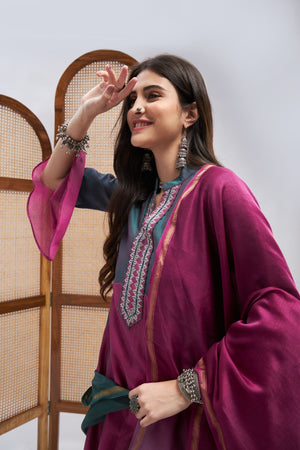 Aftab Silk Chanderi Kurta Set- close view