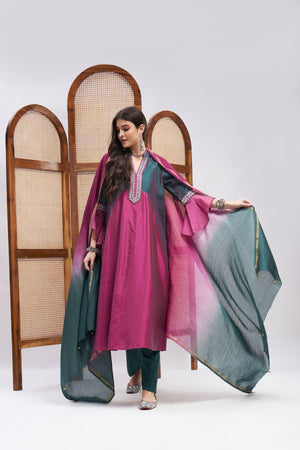 Aftab Silk Chanderi Kurta Set- front view