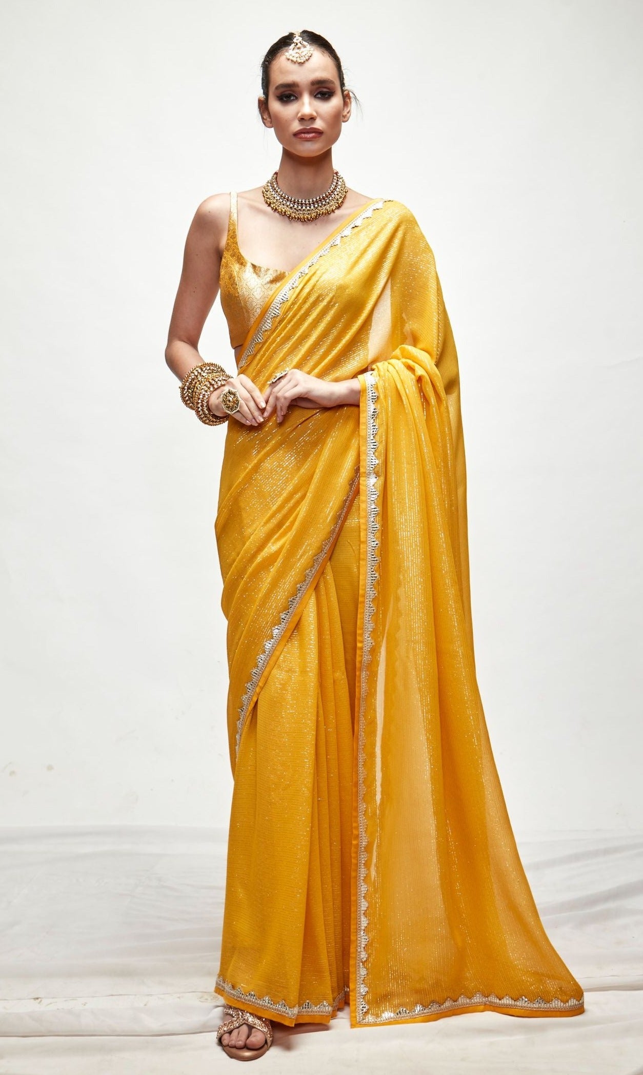 DANDELION YELLOW METALLIC SAREE SET