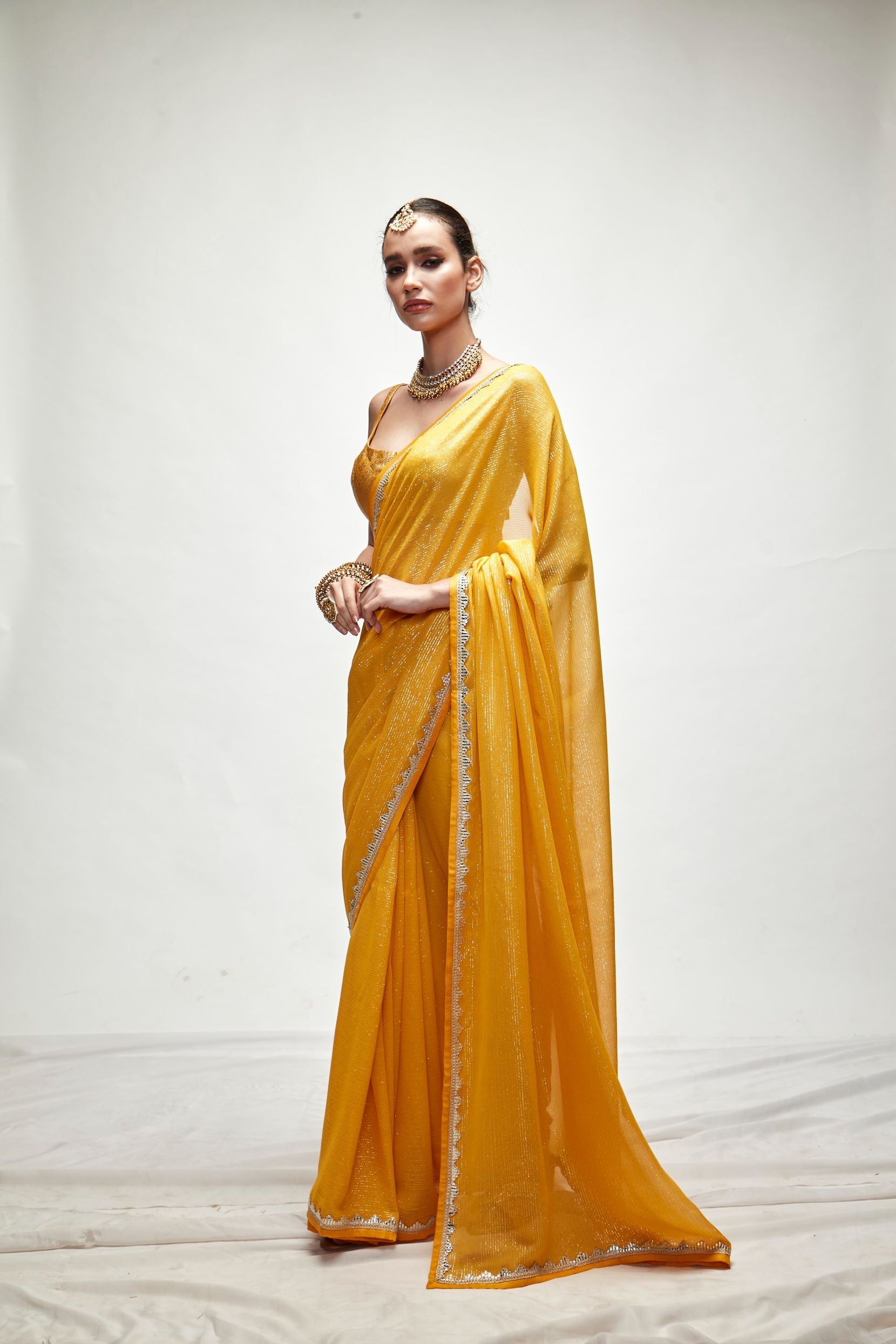 DANDELION YELLOW METALLIC SAREE SET