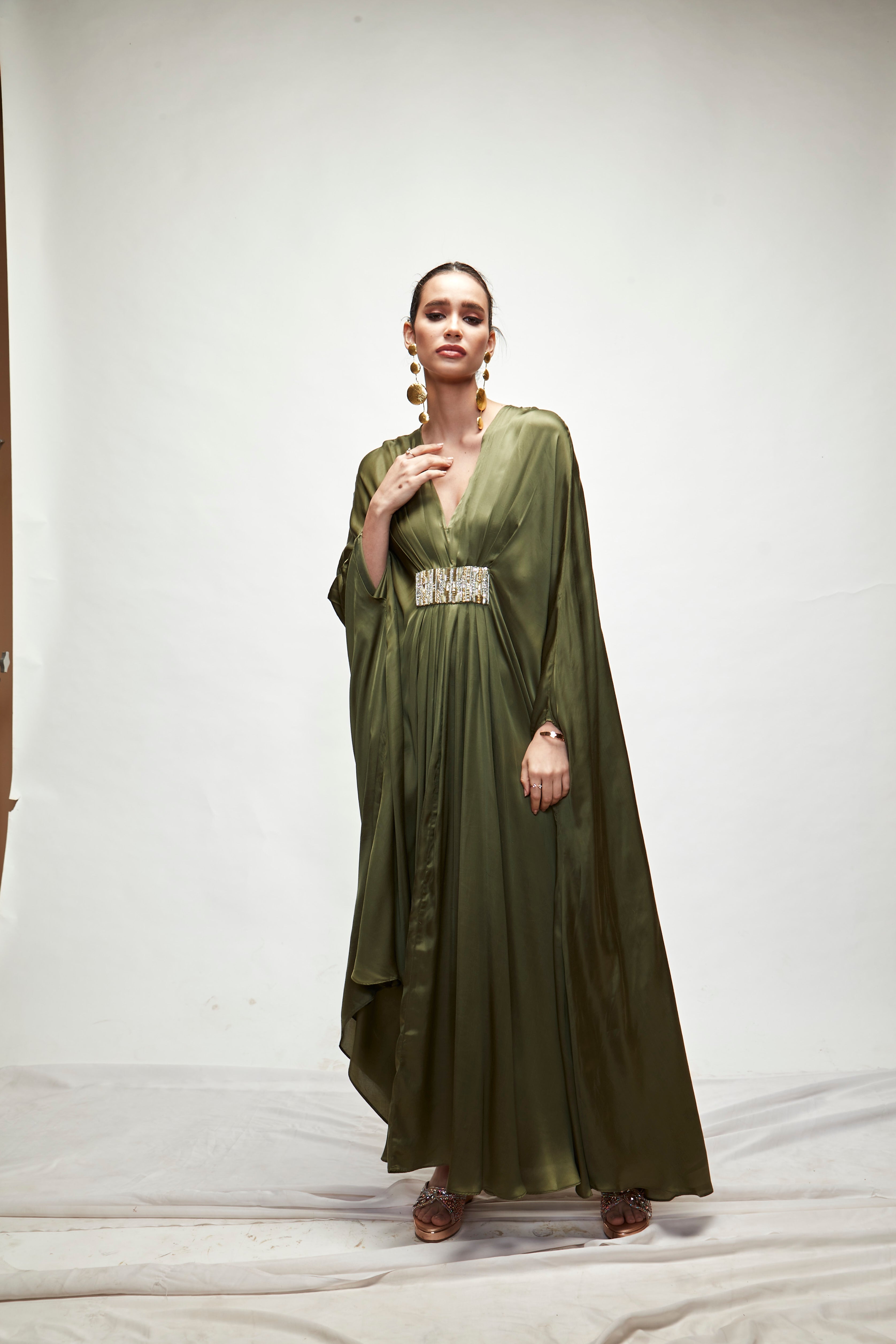 Olive Green Silk Kaftan