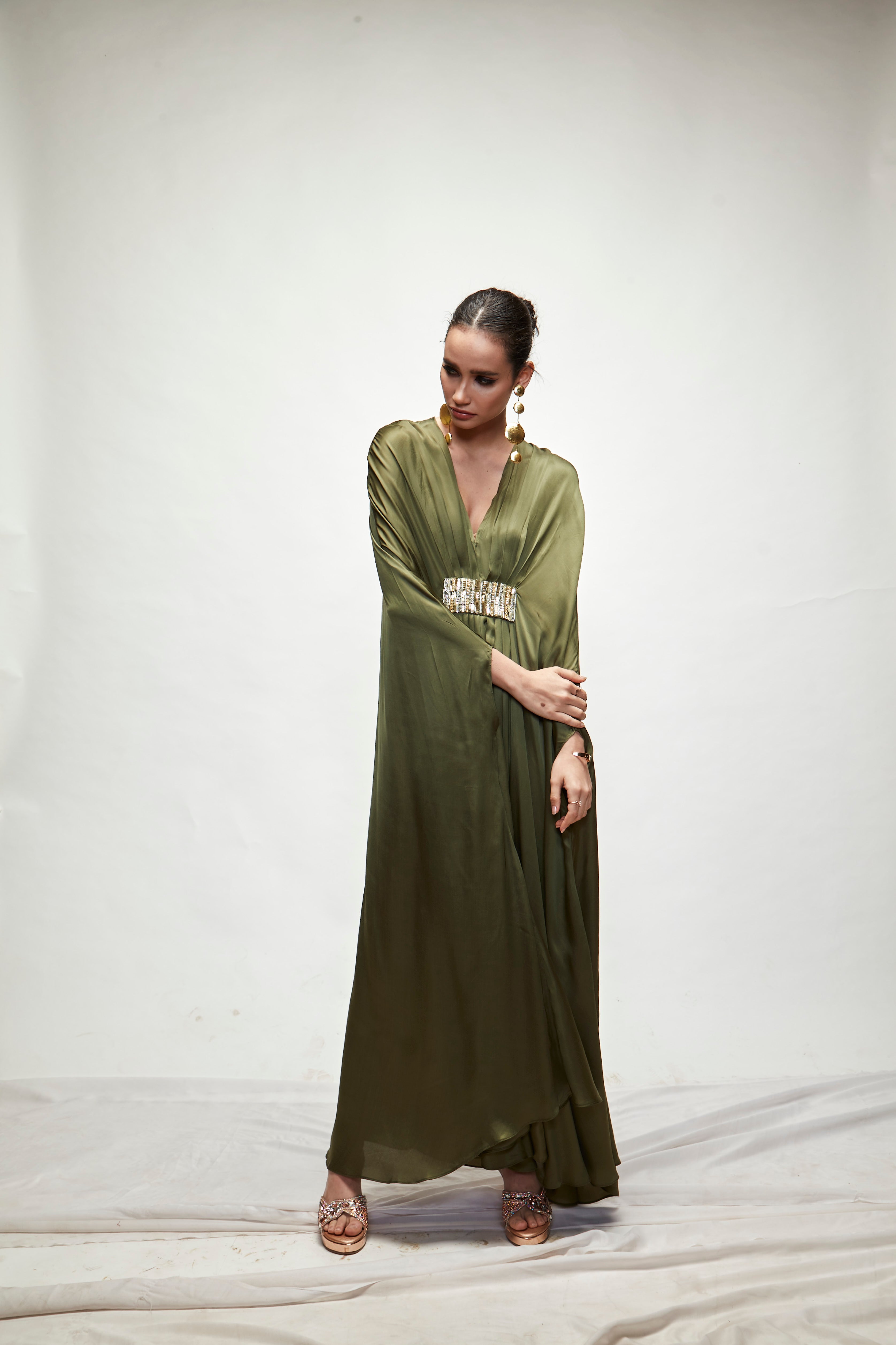 Olive Green Silk Kaftan