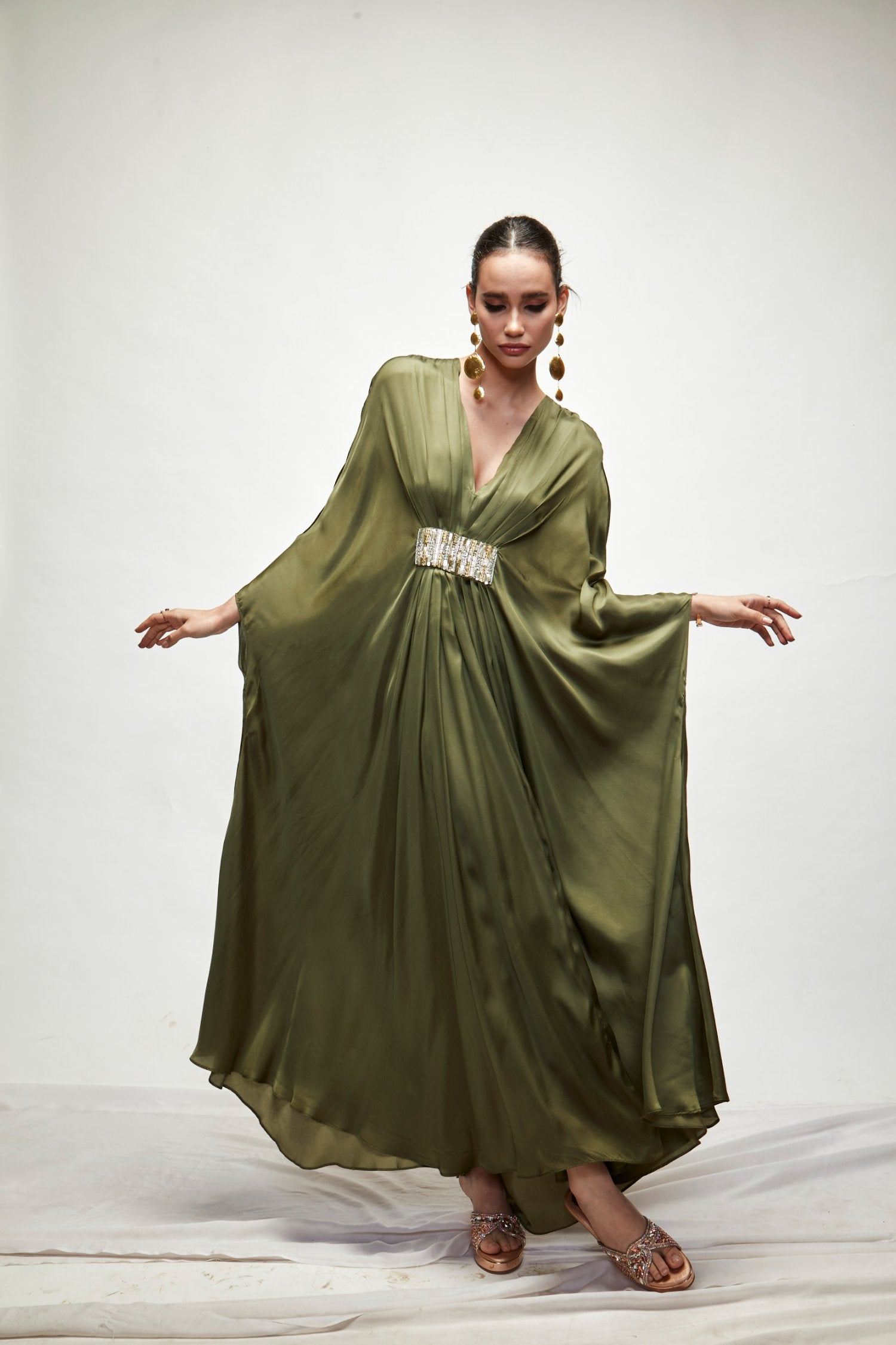 Olive Green Silk Kaftaan