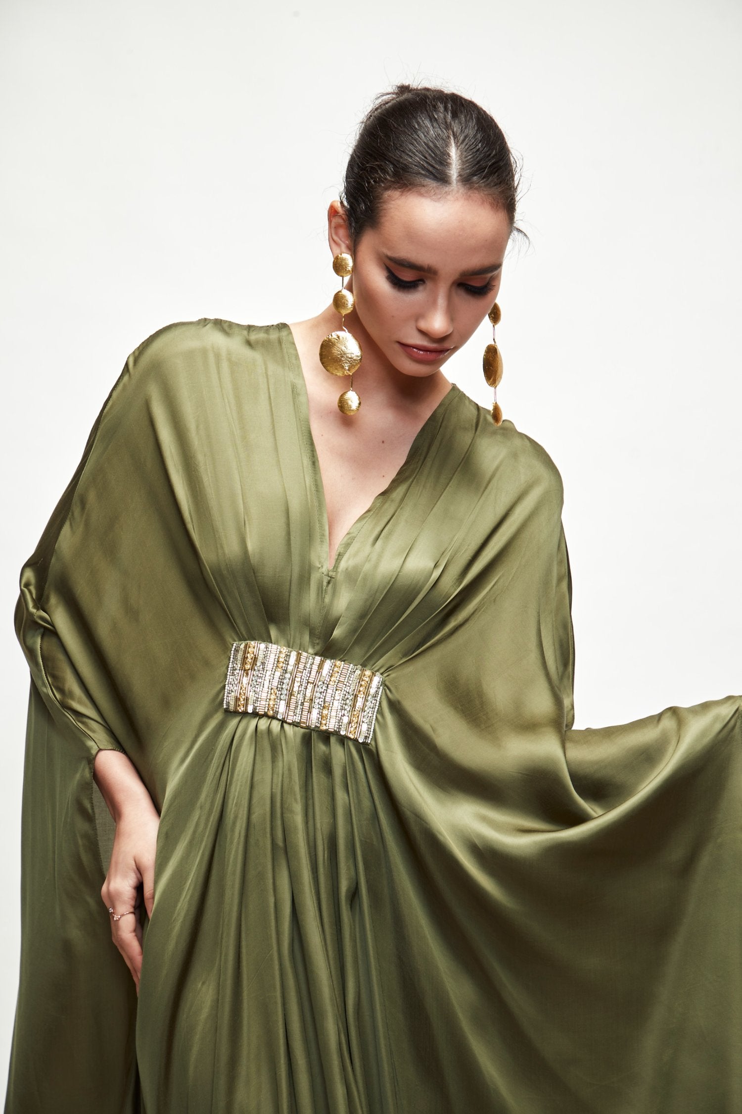 Olive Green Silk Kaftaan