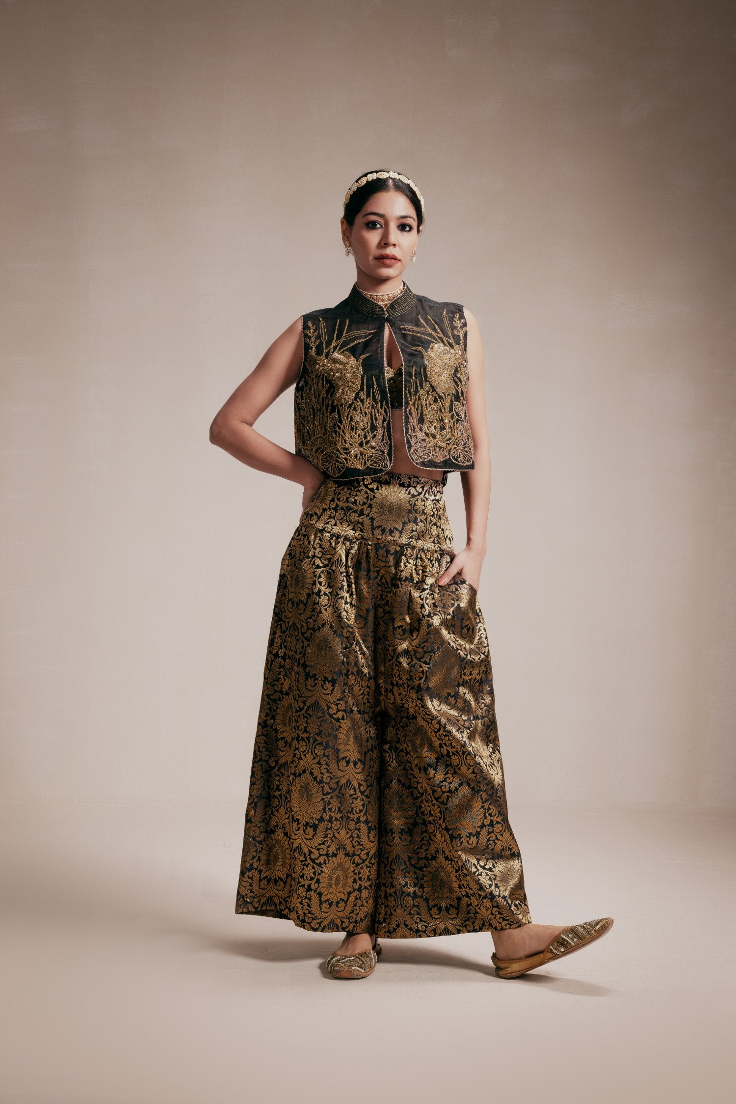 Gold Embroided Jacket & Pants Co-Ord