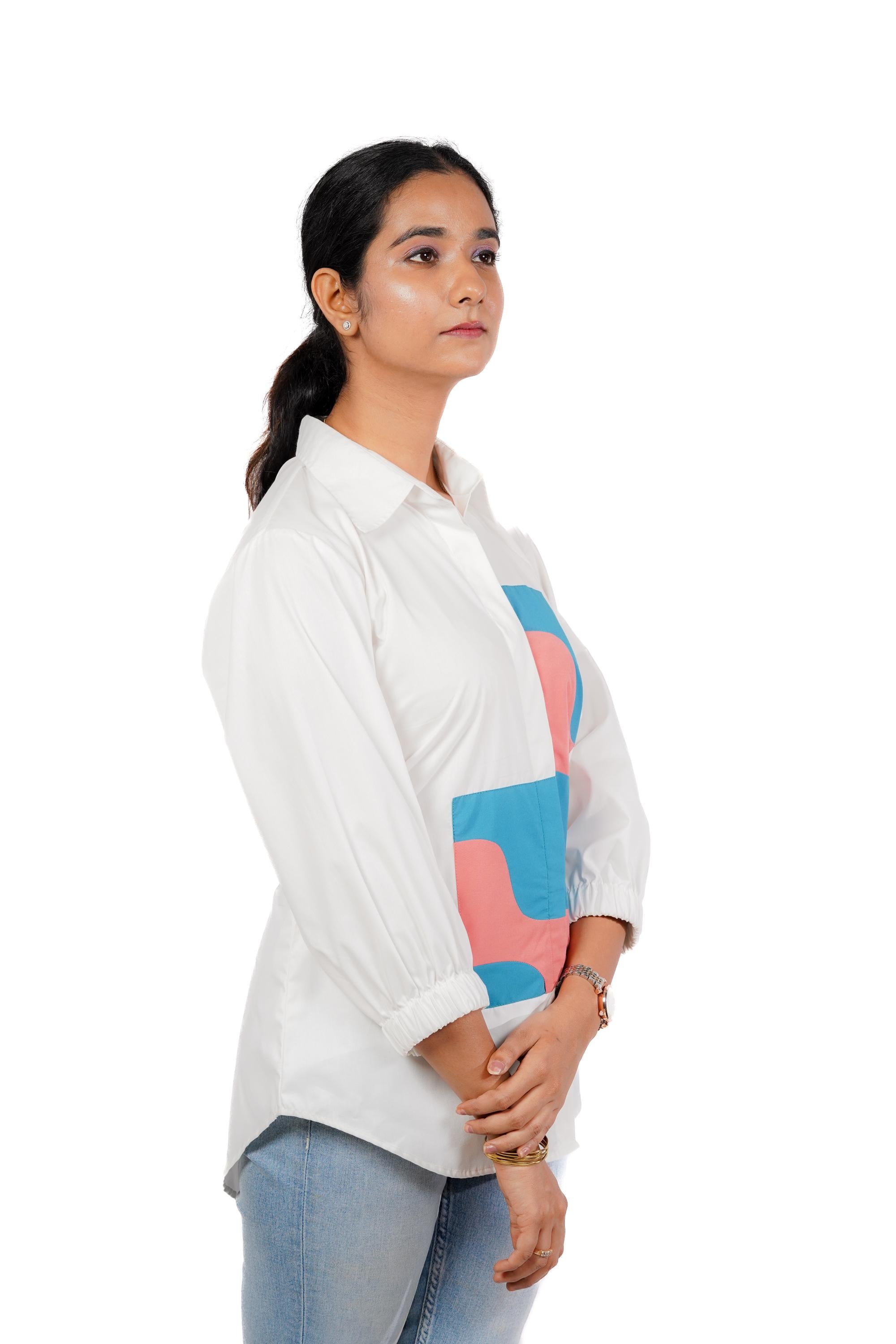 WHITE COLORBLOCK SHIRT