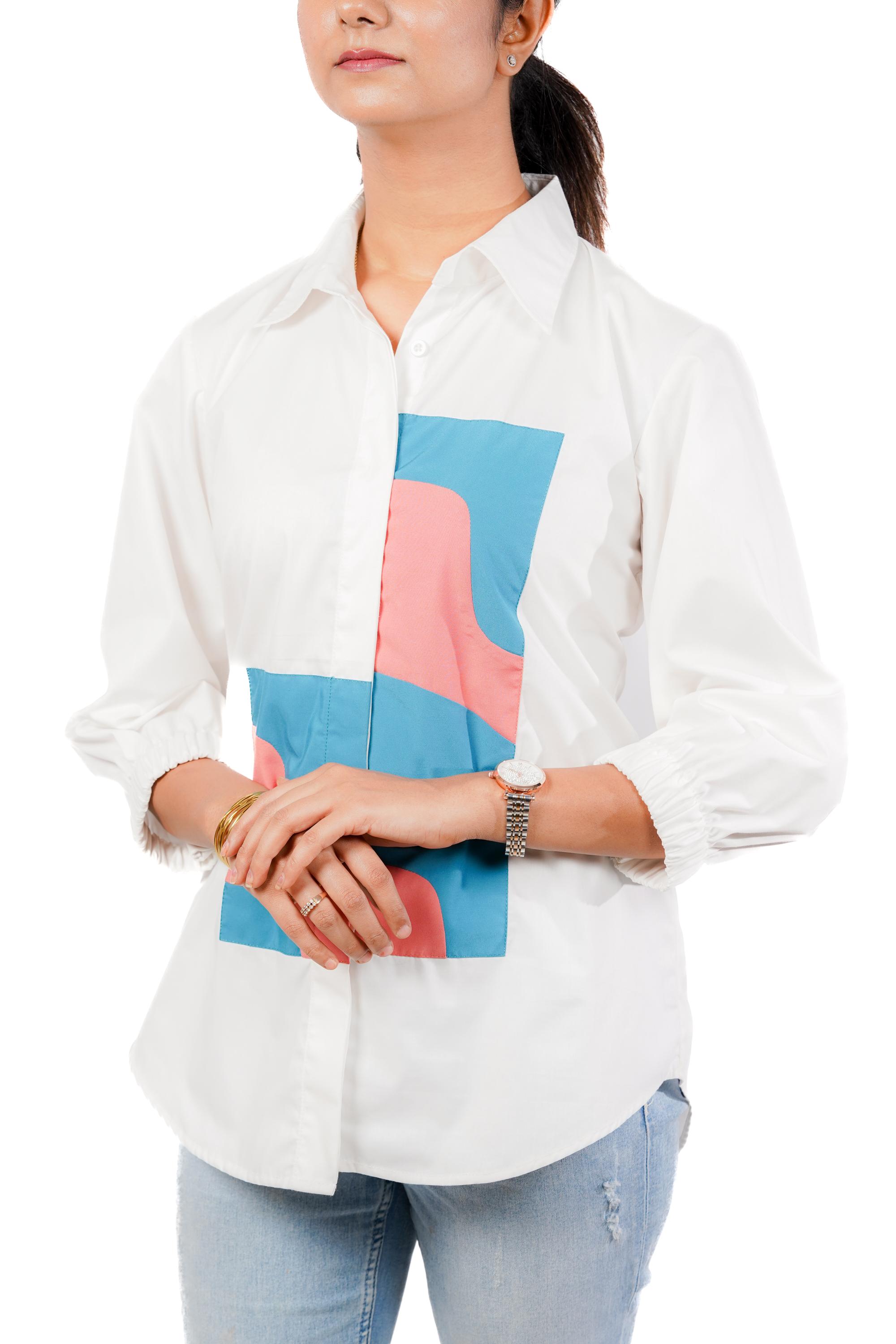 WHITE COLORBLOCK SHIRT