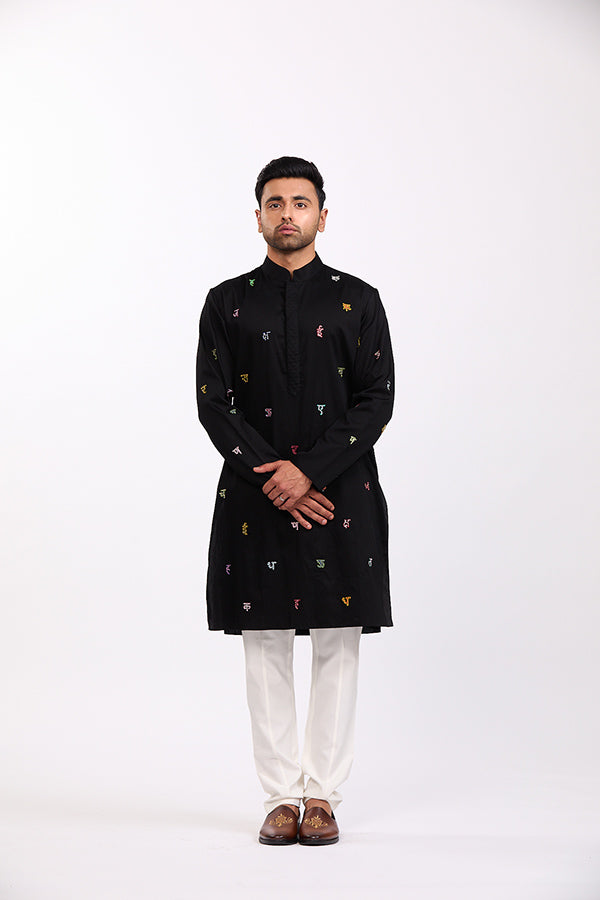 Black Akshar Kurta Pant Set