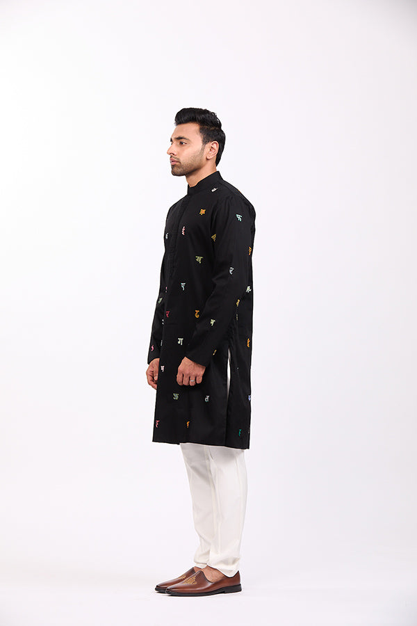 Black Akshar Kurta Pant Set