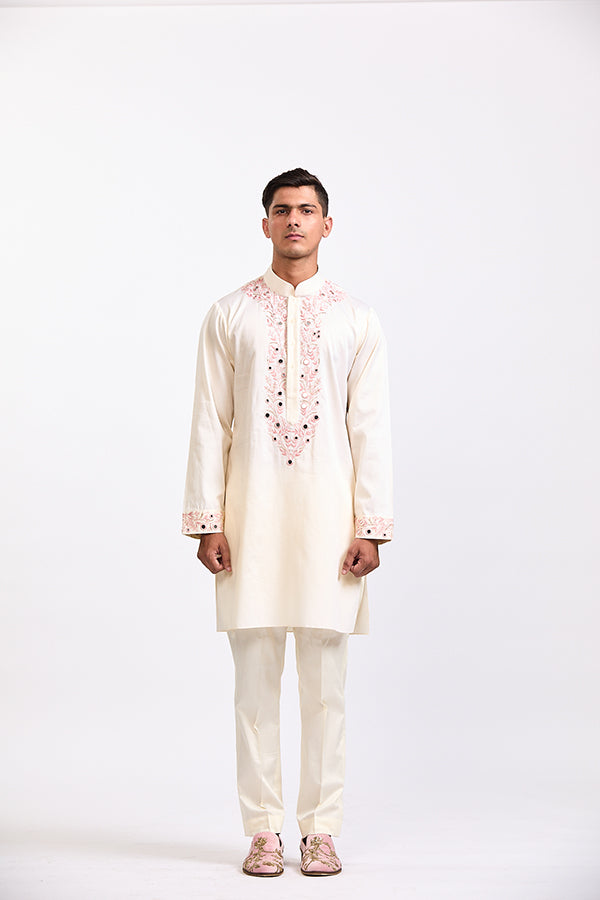 Pink Ivory Kashmiri Mirror Work Kurta Pant Set